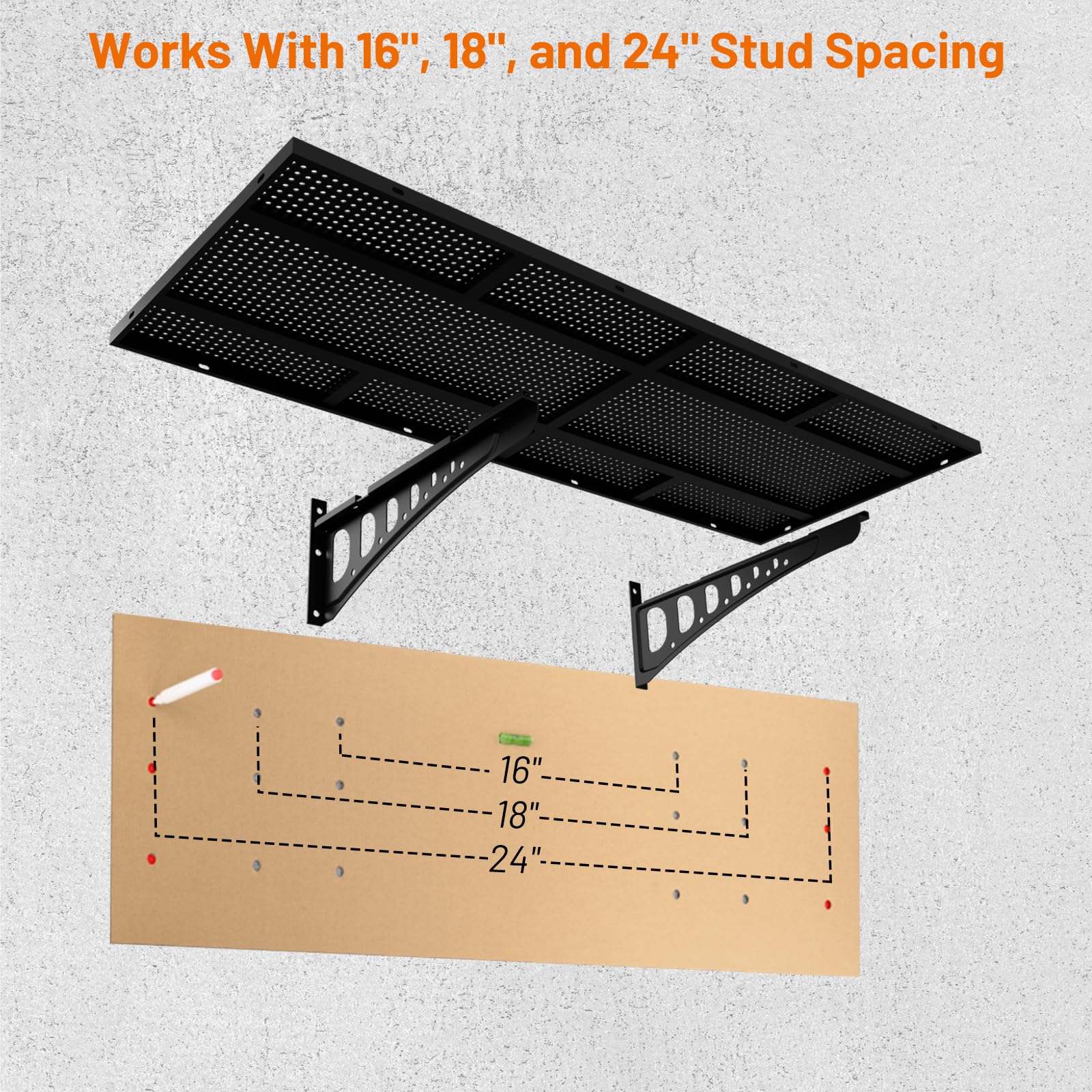 Cuguords 4-Pack 1.5x4ft Wall Storage Shelves, 1000 Lbs Garage Wall Shelf, Heavy Duty Floating Tool Rack with Complete Install Kit, Black - image 7