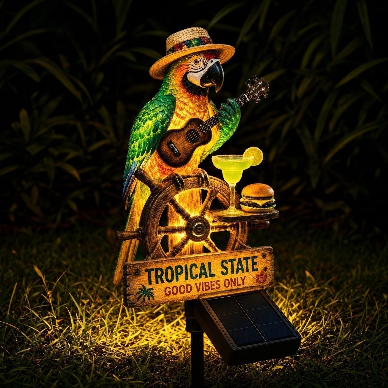 Solar Powered Parrot Garden Light, Waterproof Patio LED Flickering Landscape Stake Lamp for Yard Pathway Patio Lawn Decor (C02)