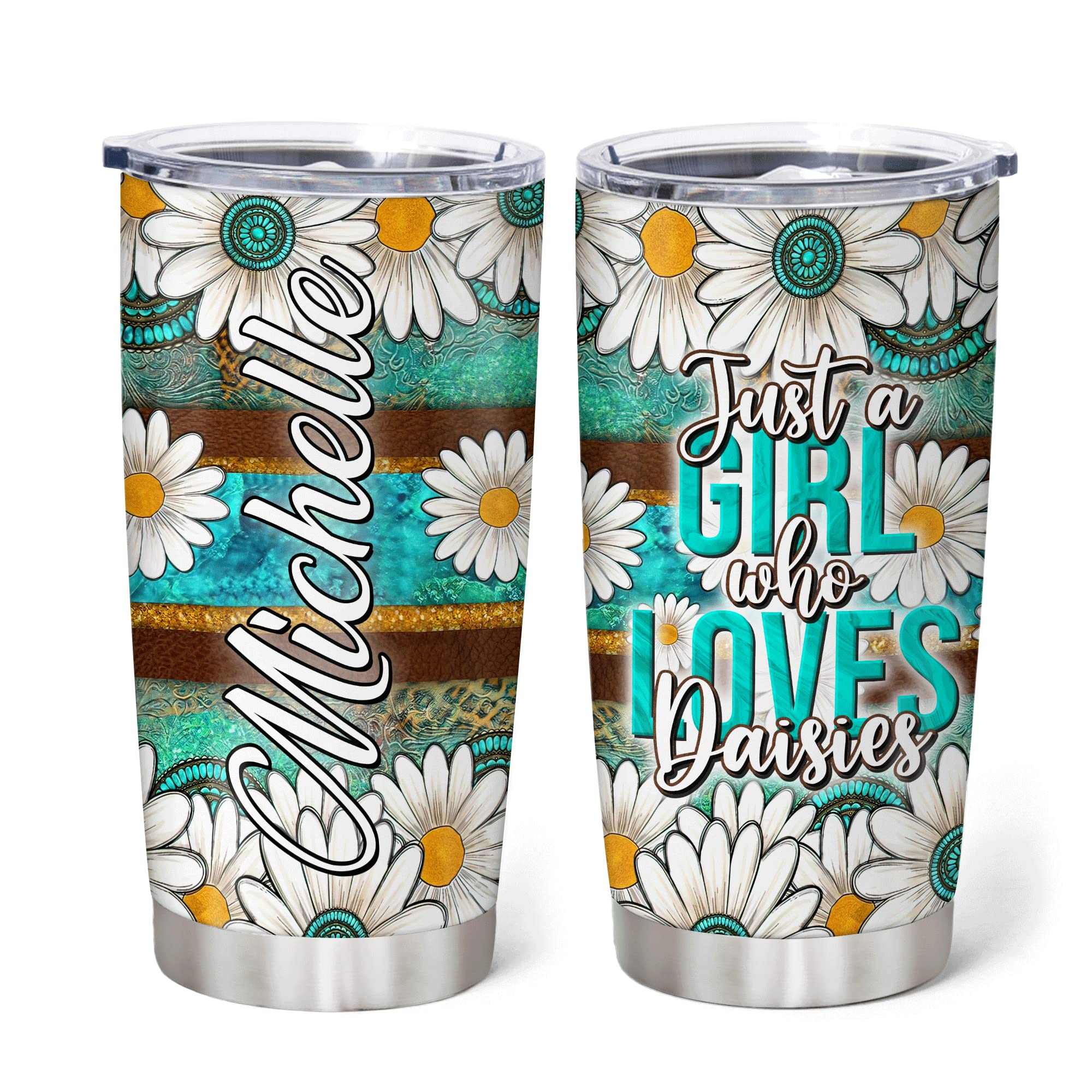 Hyturtle Personalized Gifts For Daisy Flower Lover - Birthday Christmas - Just A Girl Who Loves Daisies Stainless Steel Tumbler 20oz With Straw Lid - Gifts For Her Women Girl Daughter Friend