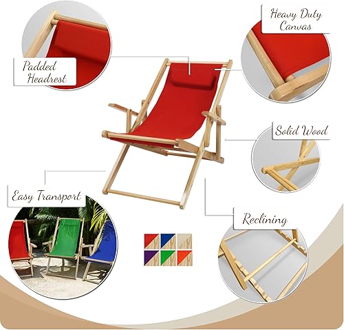 Miniatura 4 de Casual Home Silla ajustable con marco natural, lona roja