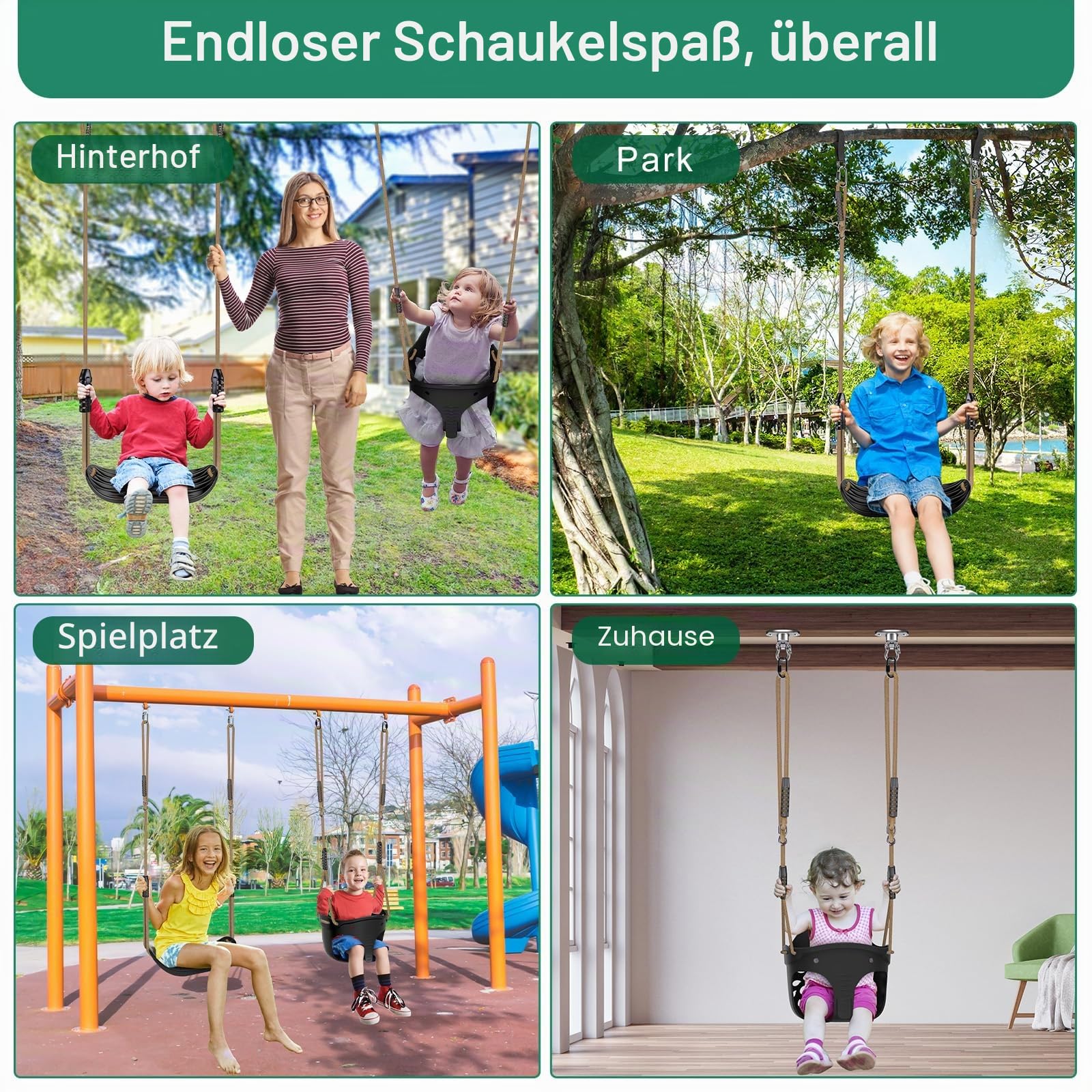 SELEWARE Schaukel Outdoor Kinder Schaukelsitz Set - Indoor Erwachsene Swing Babyschaukel Schwarz Garten Kinderschaukel Höhenverstellbar Schaukeln mit rutschfest Verstellbare Seil Schaukelbrett