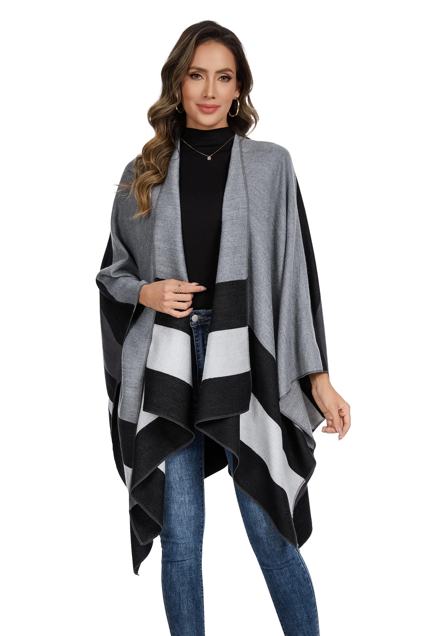 colornival Elegante Mantella da Donna con Fronte Aperto Poncho Morbido, Adatto per Primavera, Autunno e Inverno