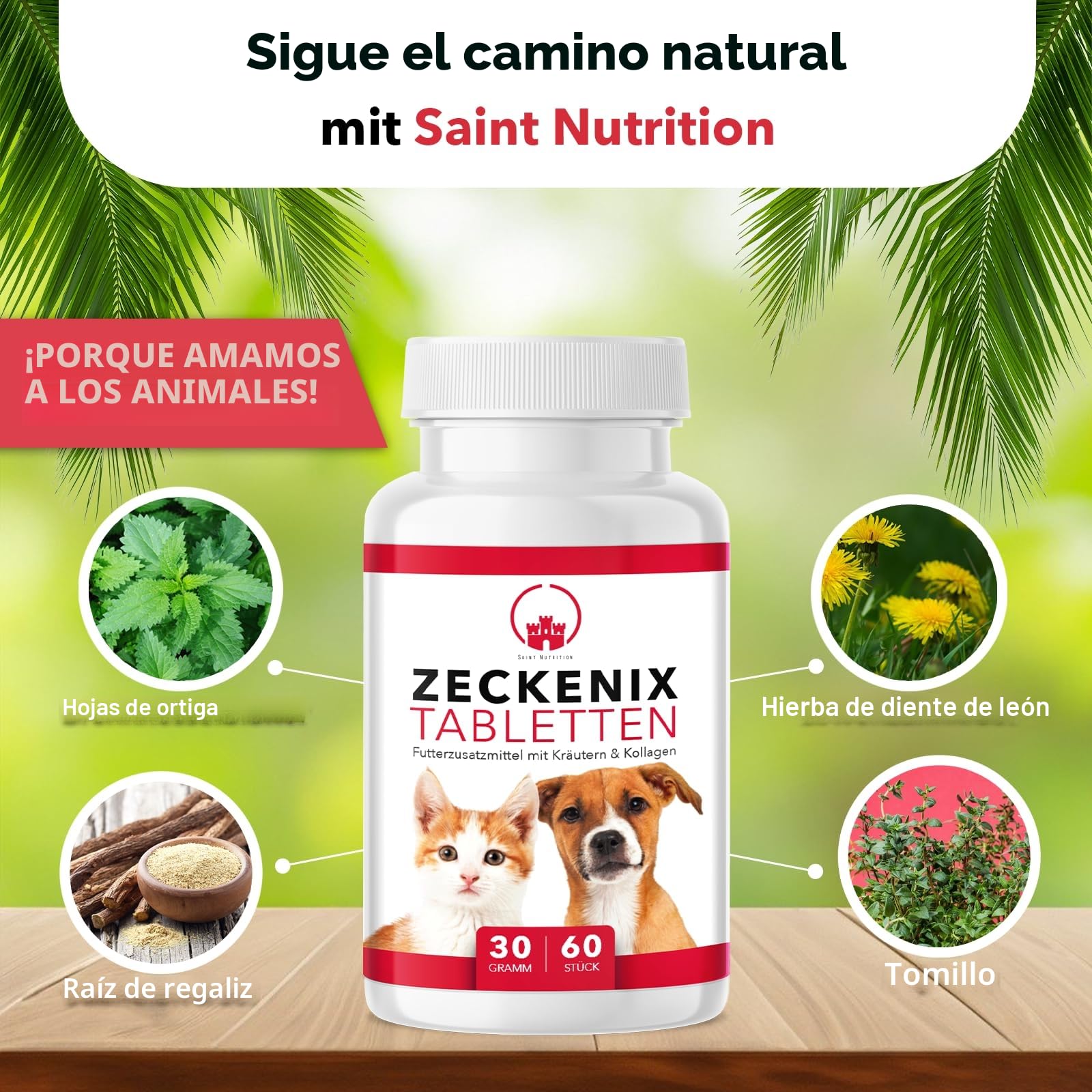 Saint Nutrition® Zeckenix – Pastillas antigarrapatas para perros – Protección contra garrapatas para perros – Complemento alimenticio con ingredientes naturales – Sin aditivos artificiales – 60