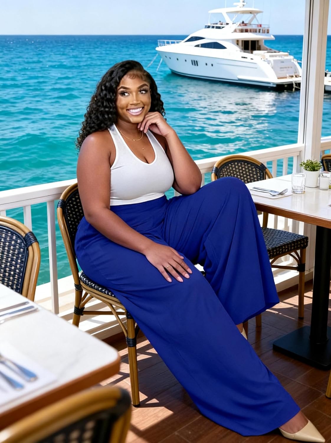 Plus Size Wide Leg High Waisted Palazzo Pants for Women Casual Lounge Flowy Comfy Loose Trousers with Pockets - Image 3