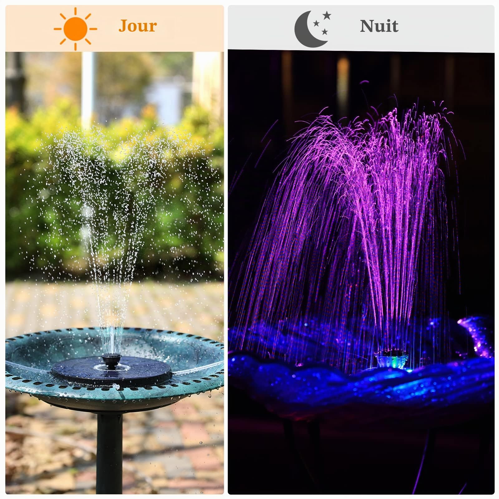 AMZtime LED Fontaine Solaire 5.5W Extérieur 7 Buses Pompe