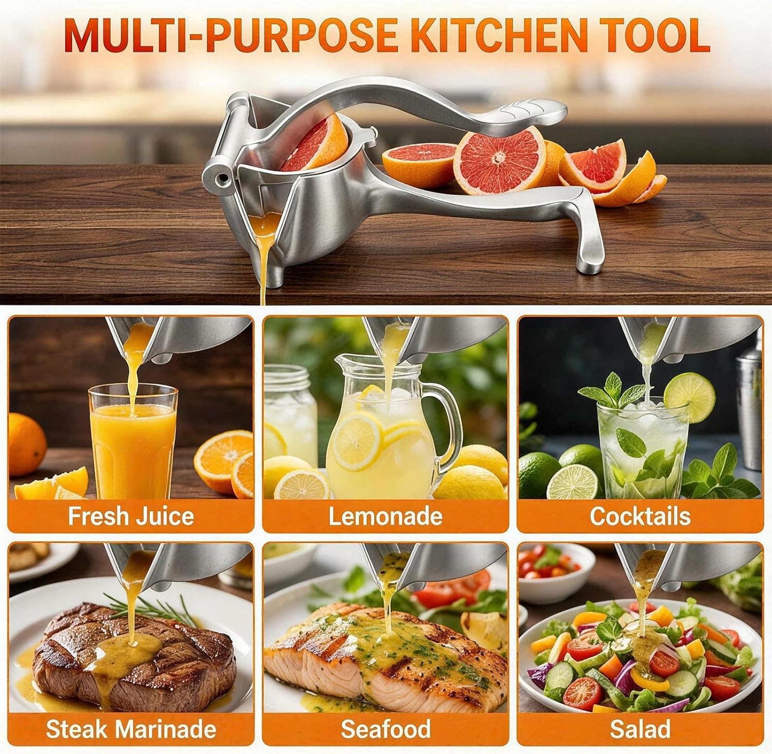 Hand Juicer Squeezer, Heavy Duty Manual Fruit Press for Pomegranate, Orange, Commercial Metal Citrus Juicer, Large Juice Squeezer for Lime, Grapefruit, Watermelon, Aluminum Alloy Extractor