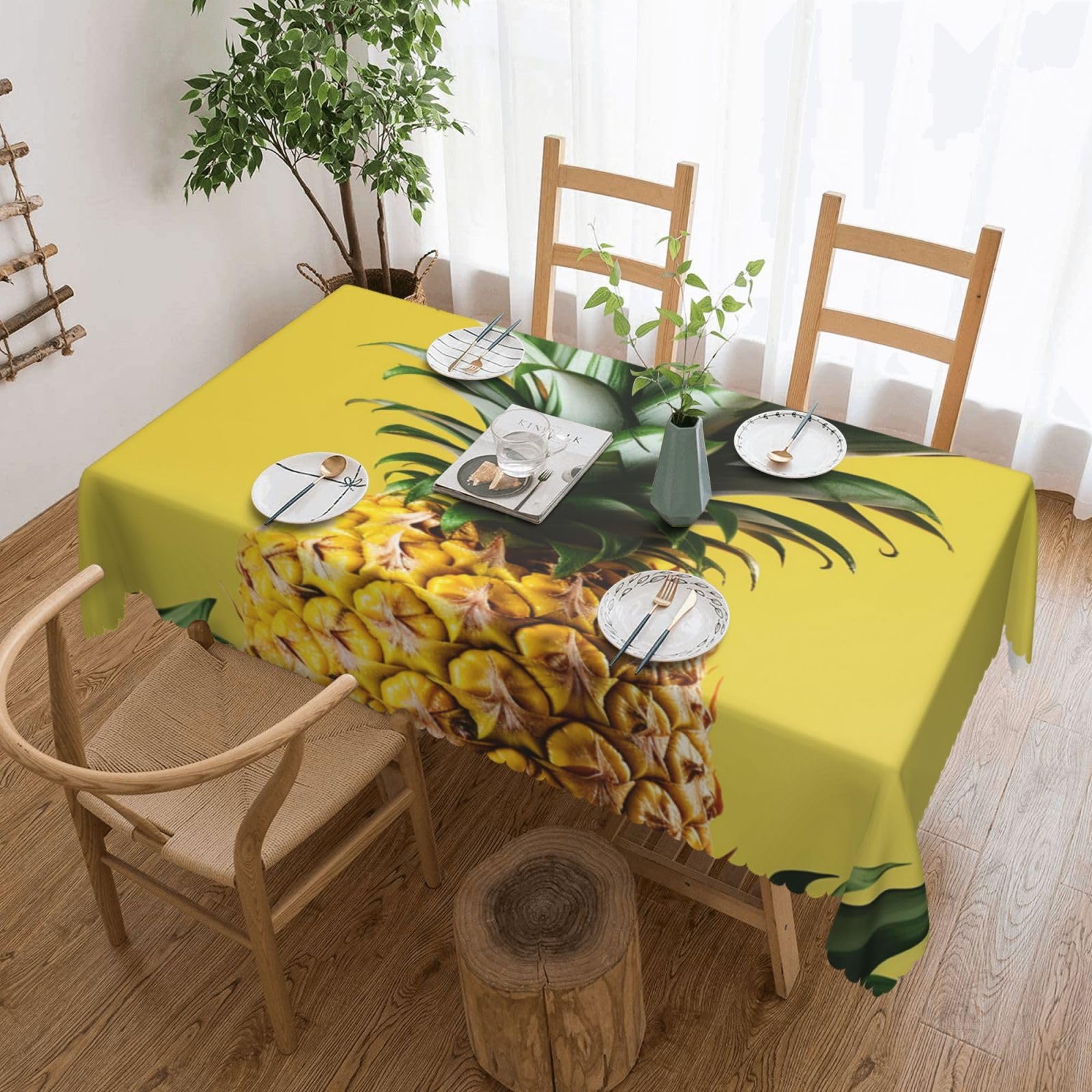 Nappe polyester motif ananas jaune imperméable 137 x 183 cm pour fête