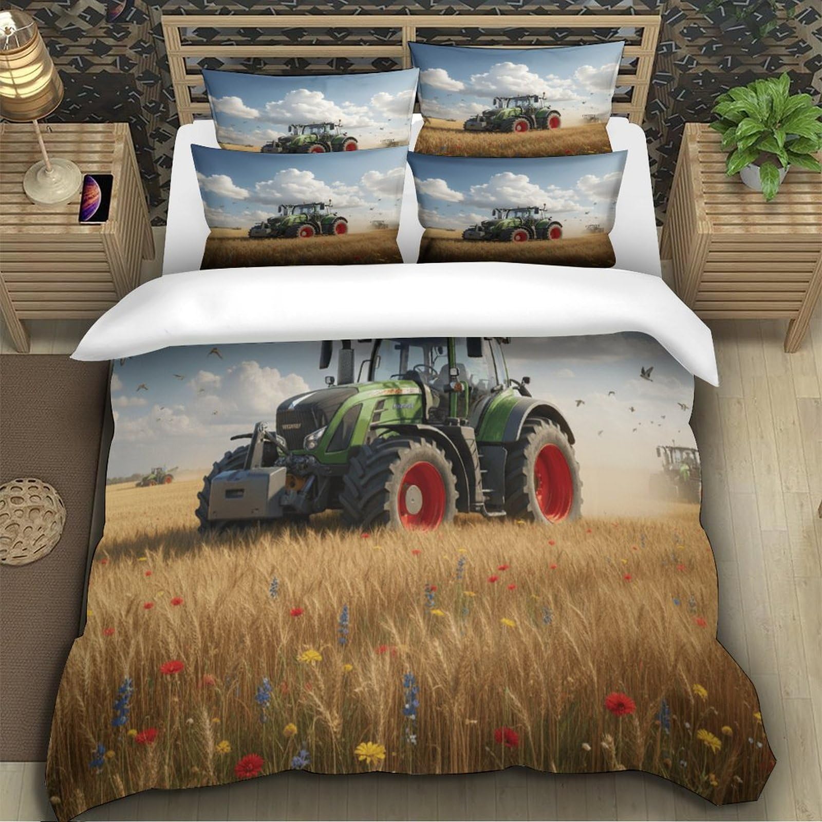 3D Traktor Feld Bettwäsche Microfaser Kinder Teenager Set