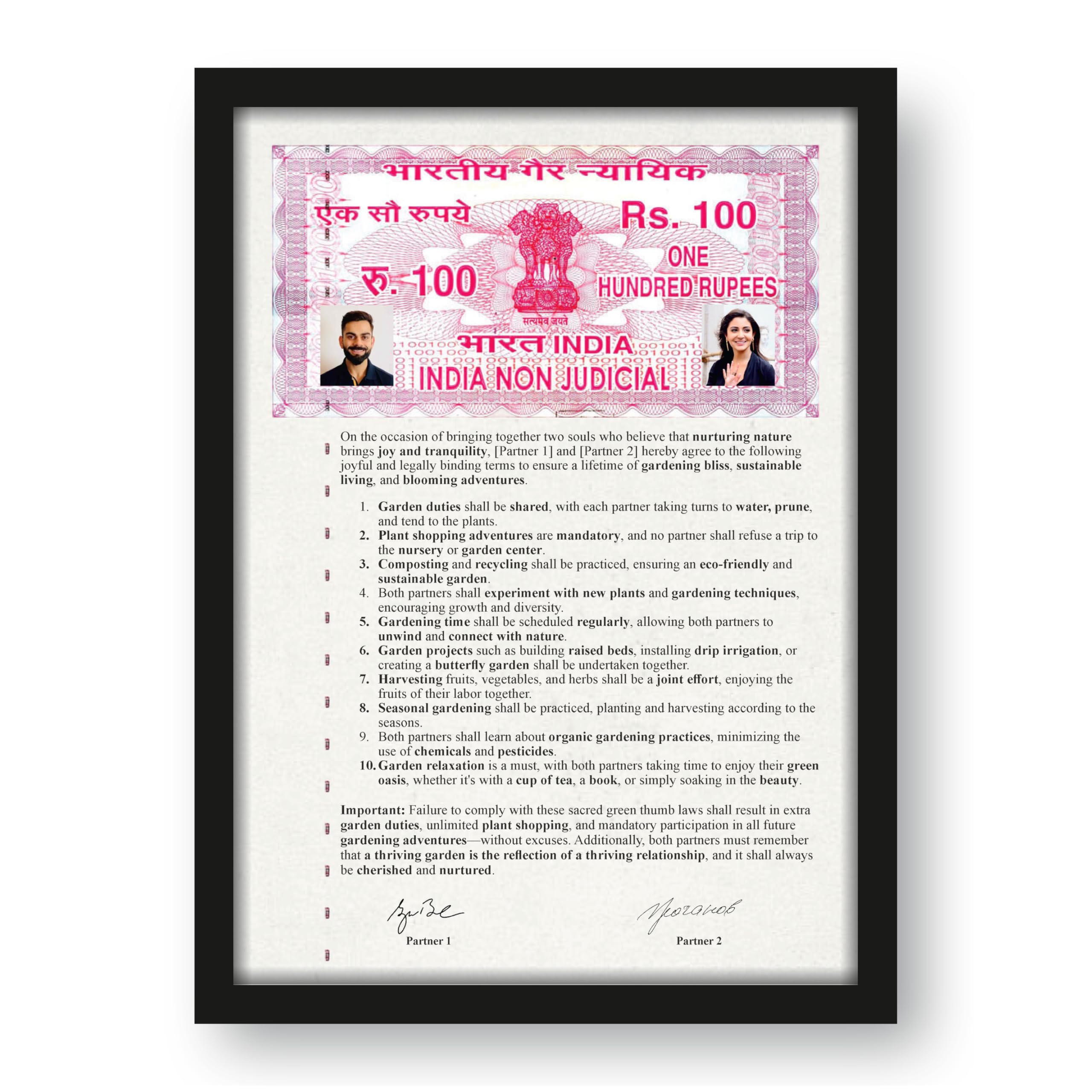 Green Thumb Couple Relationship Contract Photo Frame – 9.25 x 12.8… – view 3