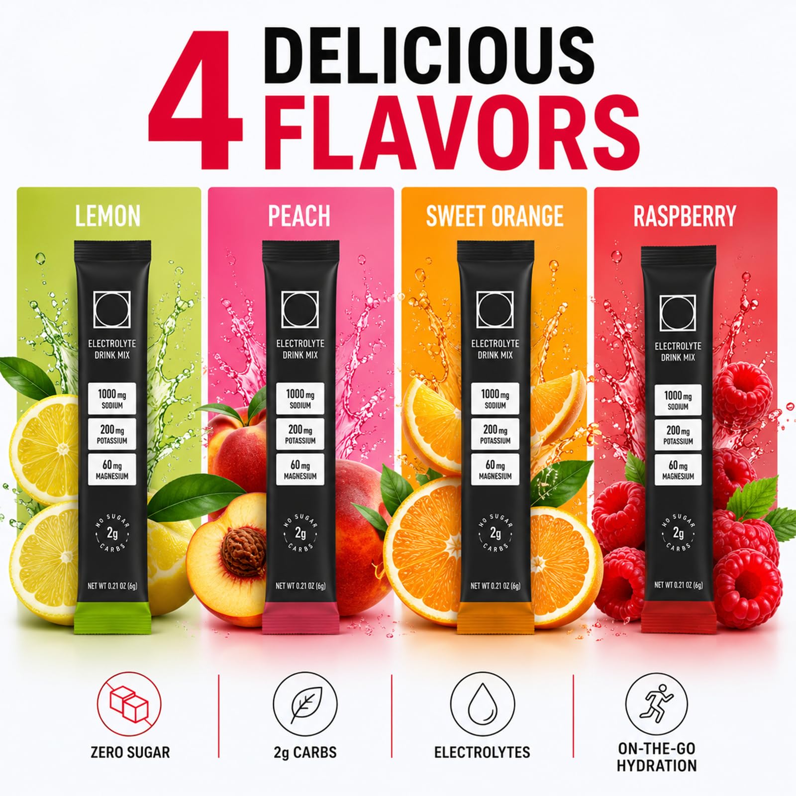 Electrolyte Drink Mix, Zero Sugar Powder, 32 Stick Packs, 4 Flavors — Amazon image 4