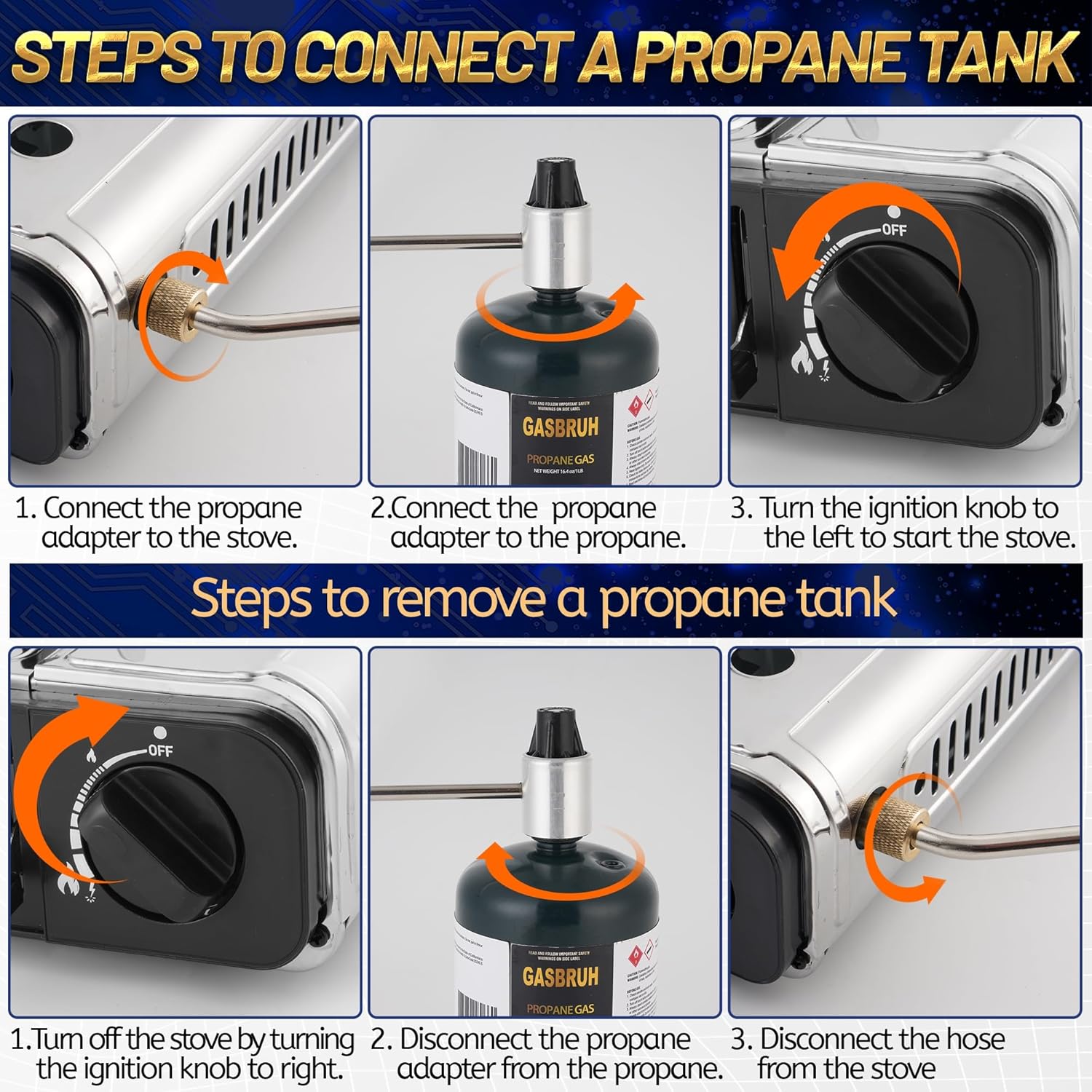 GasBRUH Propane or Butane Stove with Windblocker, Dual Fuel 10,000 BTU Stainess Steel Propane Stove for Camping(TANK not included)