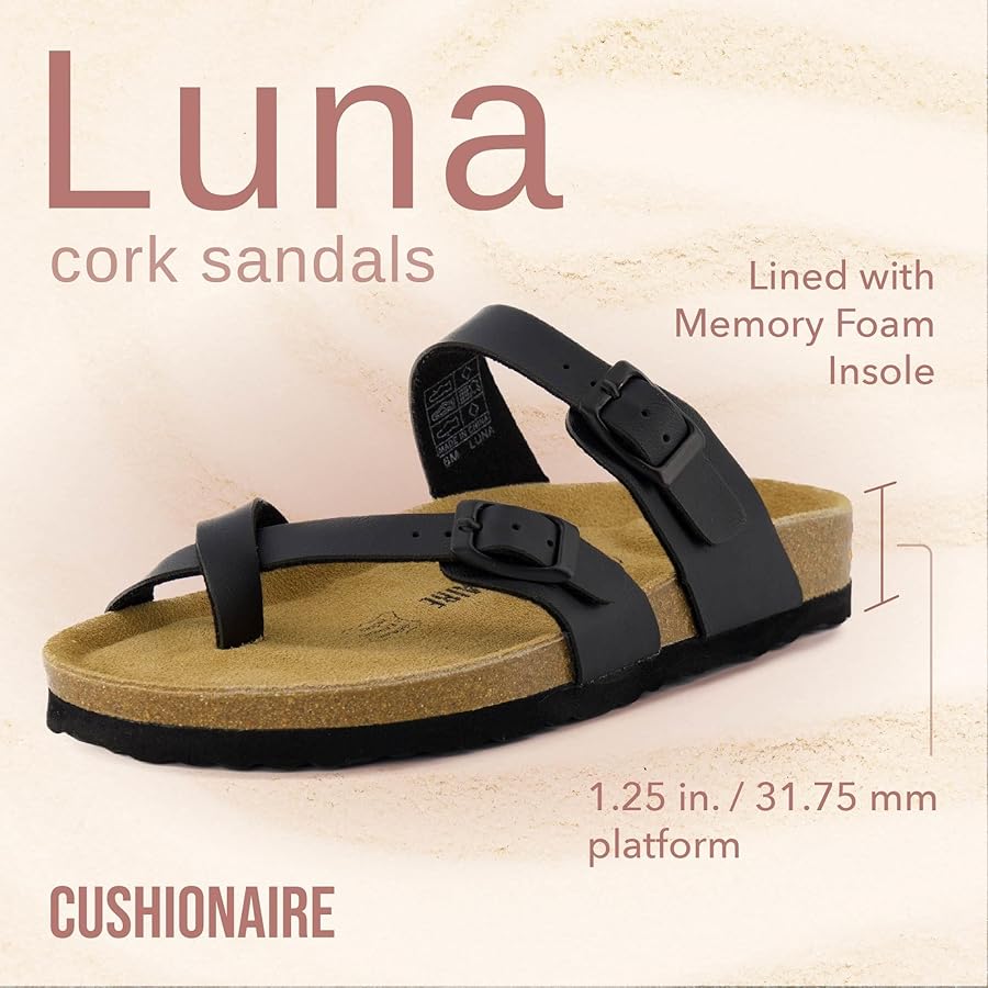 Cushionaire Luna Cork Footbed Sandals showcasing the comfortable design and quality construction