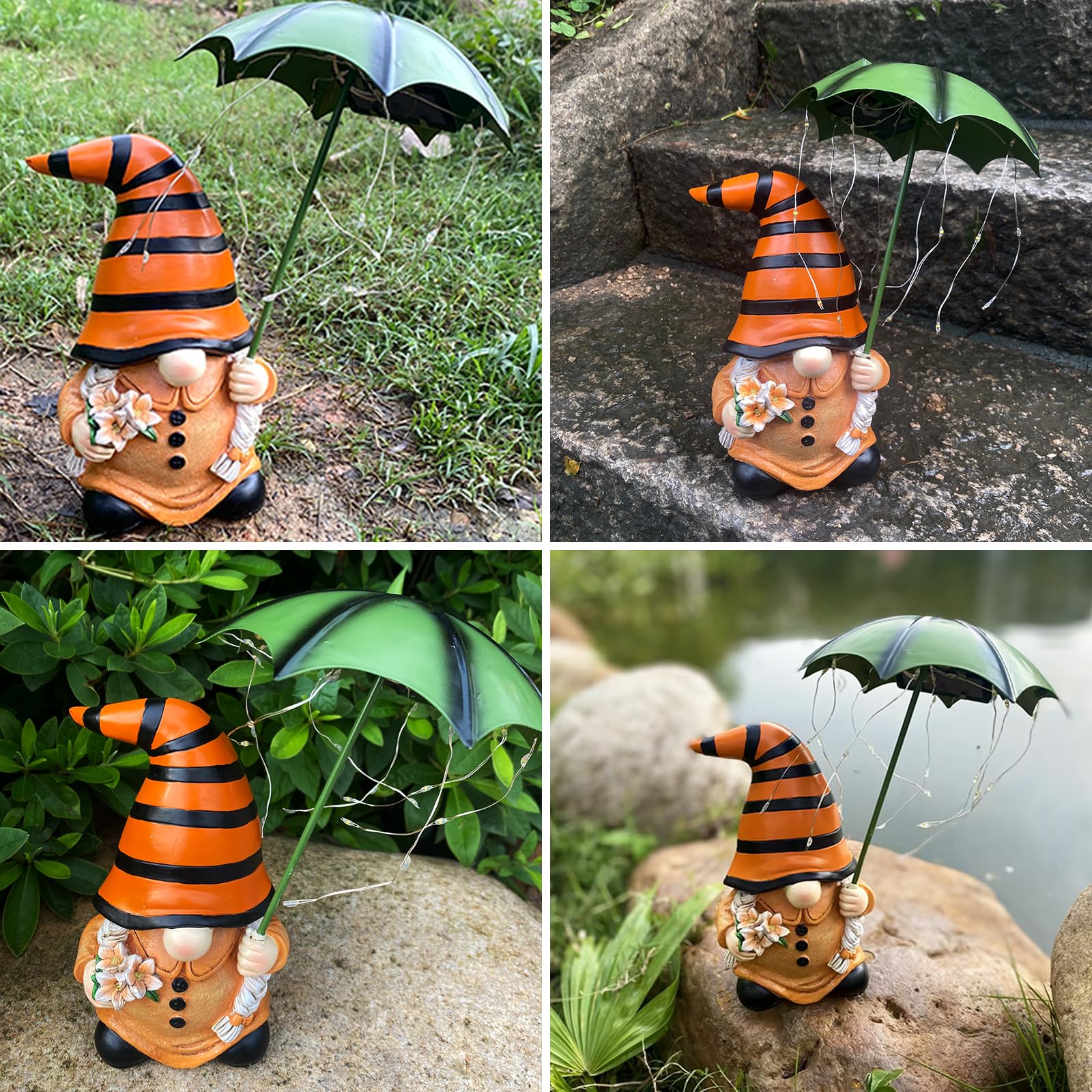 Luci Solari Gnomi Ornamenti da Giardino Esterni - Gnomi Divertenti Maleducati da 25cm con Luce LED Impermeabile, Statue Decorative da Giardino Esterni Fairy Garden, Regali Gnomo da Giardino per Donne