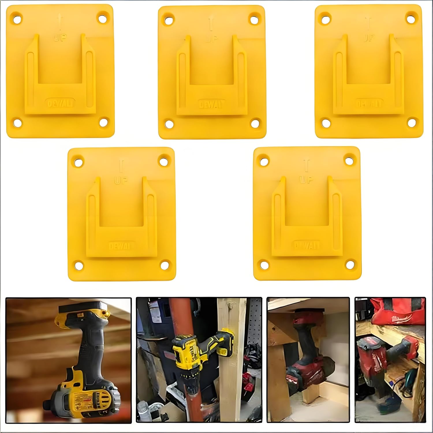 5/5 Combo Battery Holder and Tool Holder for Dewalt 20V 60V Drill, Wall Mount Cordless Tool Hanger Organizer Storage Shelf with Screws