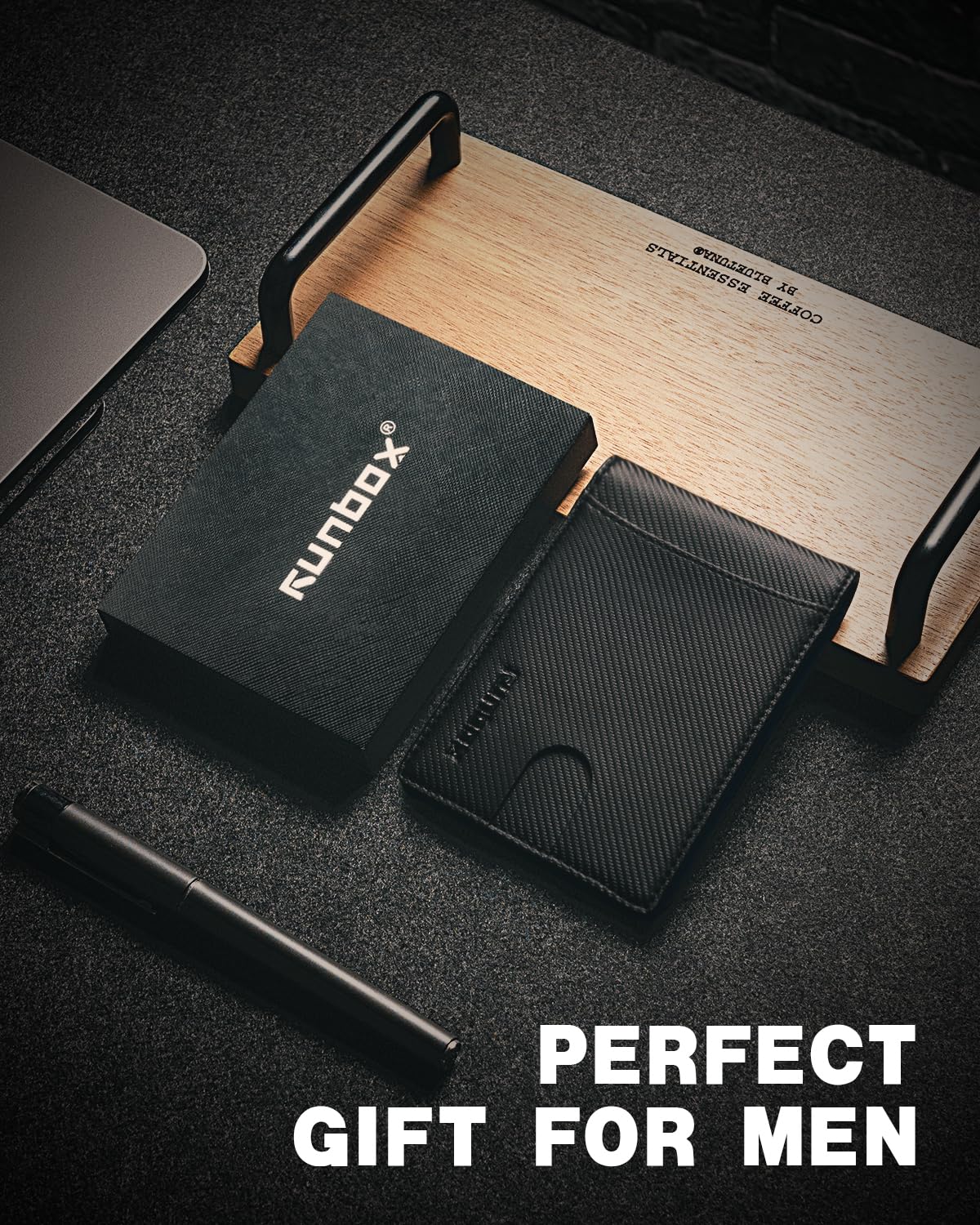 RUNBOX Slim Wallets for Men - Leather Money Clip Mens Wallet - RFID Blocking Front Pocket Bifold Wallet - Thin Credit Card Holder with Gift Box