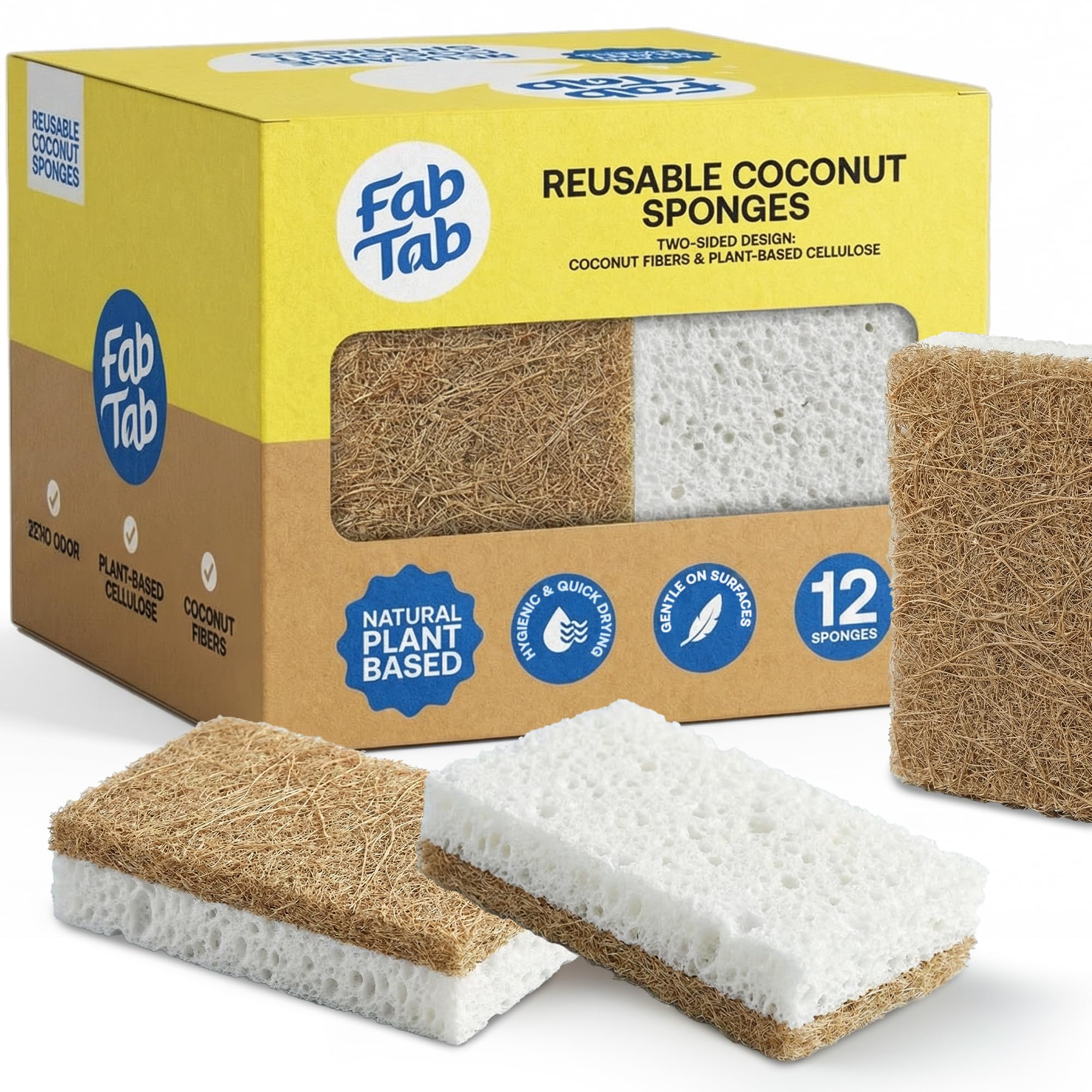 Fab Tab Fab Tab Coconut Cellulose Sponges - Non-Scratch, Reusable, 12 Count