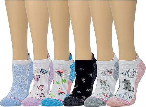 Dr. Motion 6 pares de calcetines de compresión transpirables acolchados de corte bajo para mujer