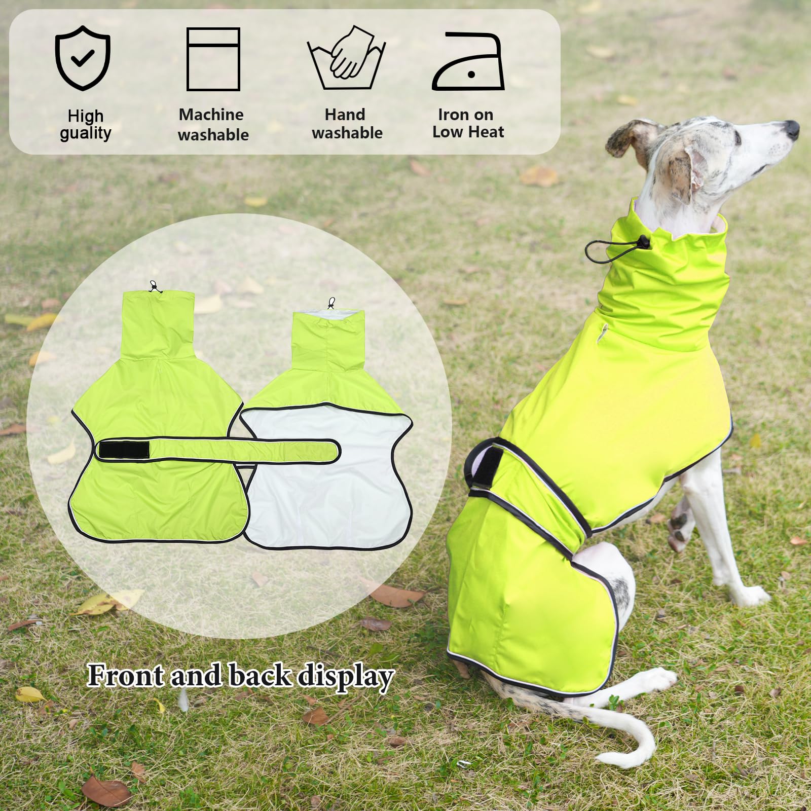 Geyecete Windhund Leicht Hundejacke Regenjacke, Hunderegenmantel Wasserdicht Verstellbar Windhundejacke Whippets Reflektierend Mantel Poncho fur Greyhounds, Lurcher und Whippets-Grün-XXL