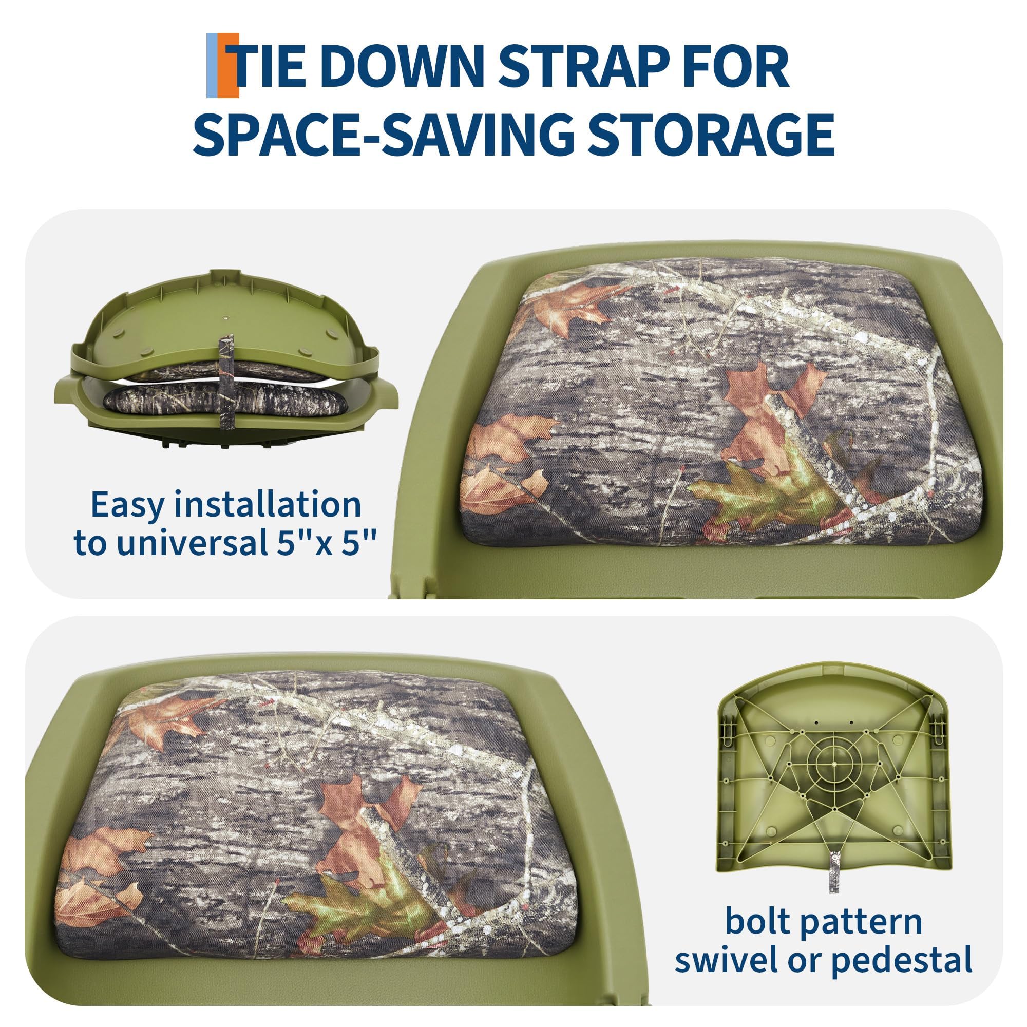 Garvee Lot de 2 Sièges de Bateau Pliants Ergonomiques à Dossier Bas, Rembourrage Épais, Revêtement PVC Résistant aux UV et aux Intempéries, Convient pour Pêche, Vedette et Croisière, Camouflage