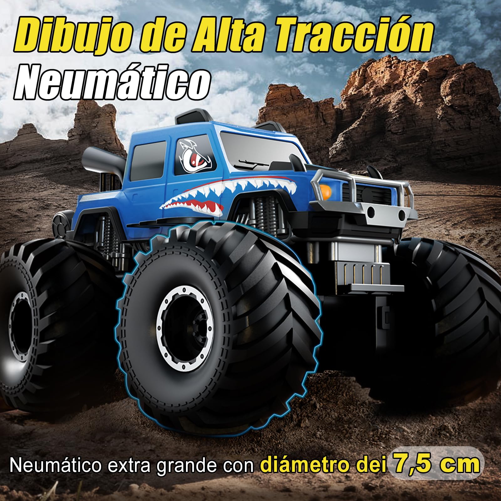Monster Truck, Coche Teledirigido Anfibio para Niños 6-12 Años - Azul | Todo Terreno RC 4x4 con Sensor de Gestos,Carro Criança Juego Exterior para Jardín/Arena/Agua Regalo Cumpleaños para Niño Niña