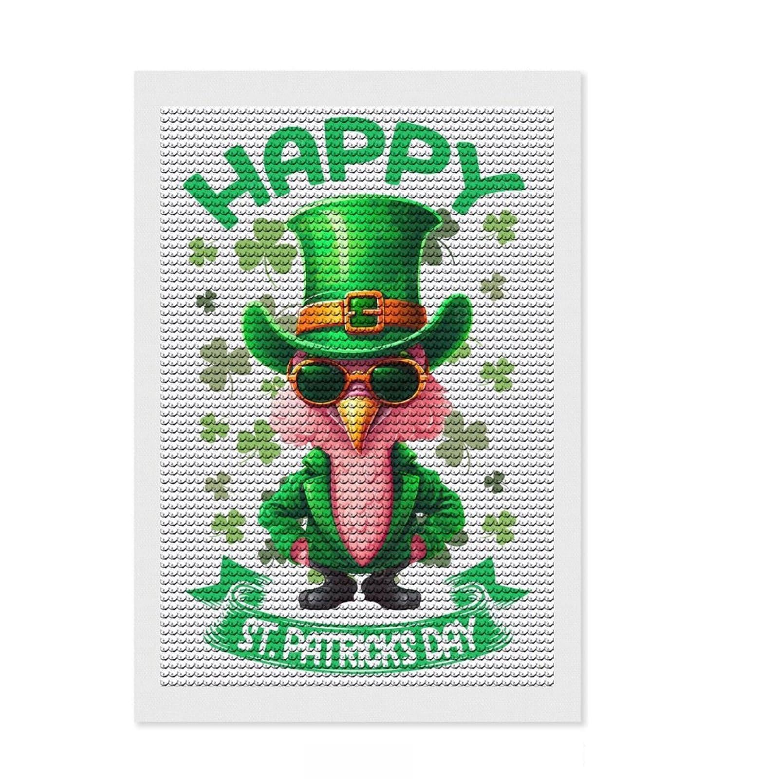 Junmoney Flamingo Saint Patricks Diamond Art Kit 8"x12", for Women, Nice Detail and Sparkle, Living Room Decor, Birthday Gift, Easy to Enjoy