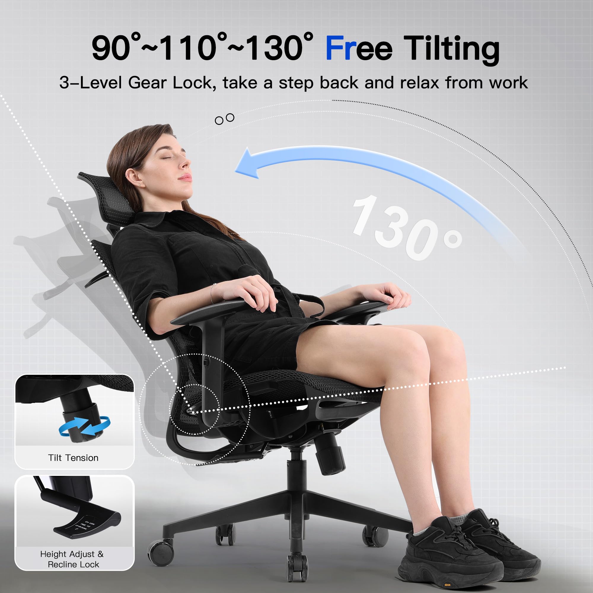 Hbada Ergonomic Office Chair Work Desk Chair Computer Breathable Mesh - View #2