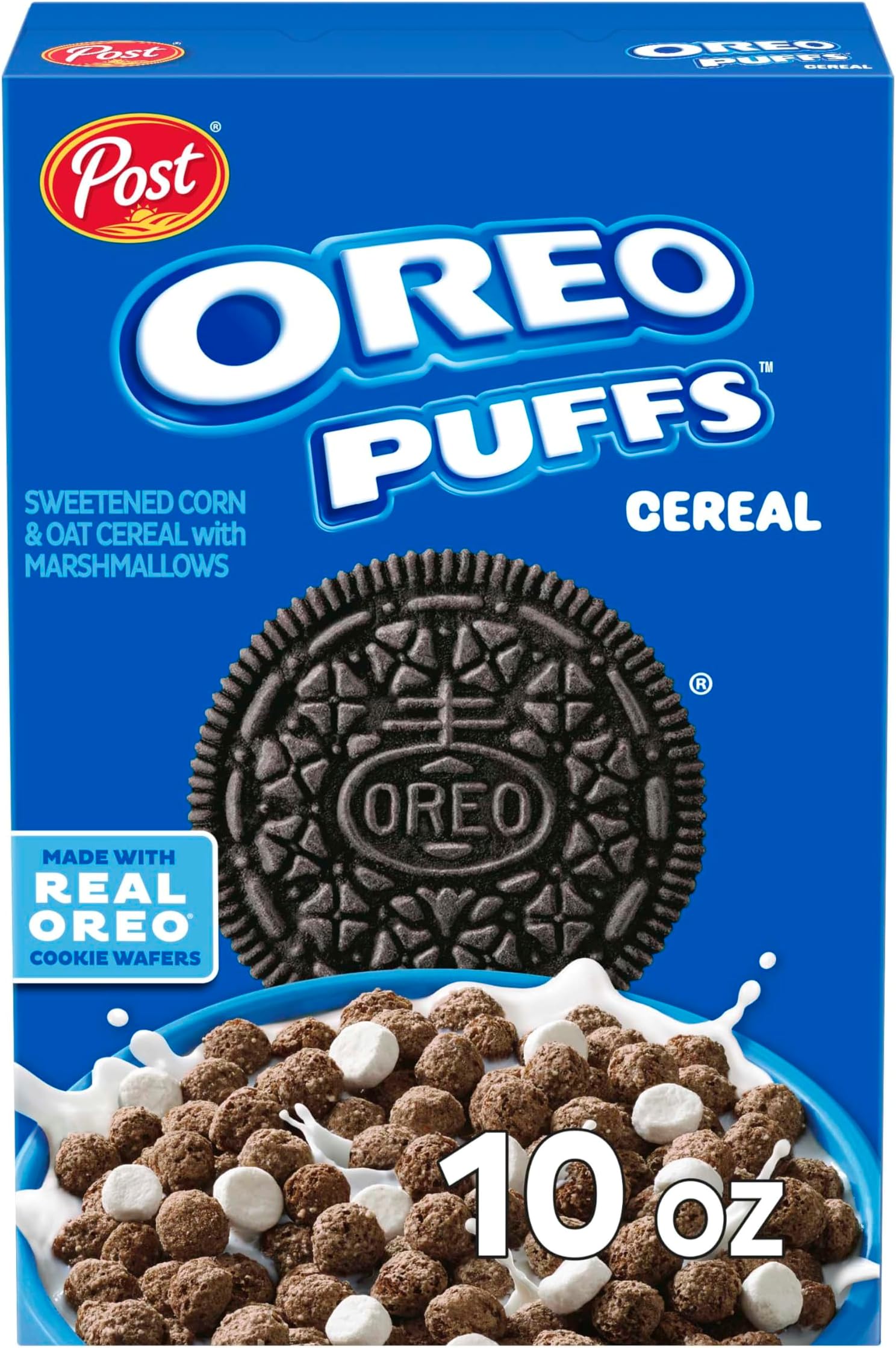 Post Oreo Puffs Breakfast Cereal, 283g (10oz) Box - Chocolatey Crunchy Cereal with Oreo Cookie Flavour