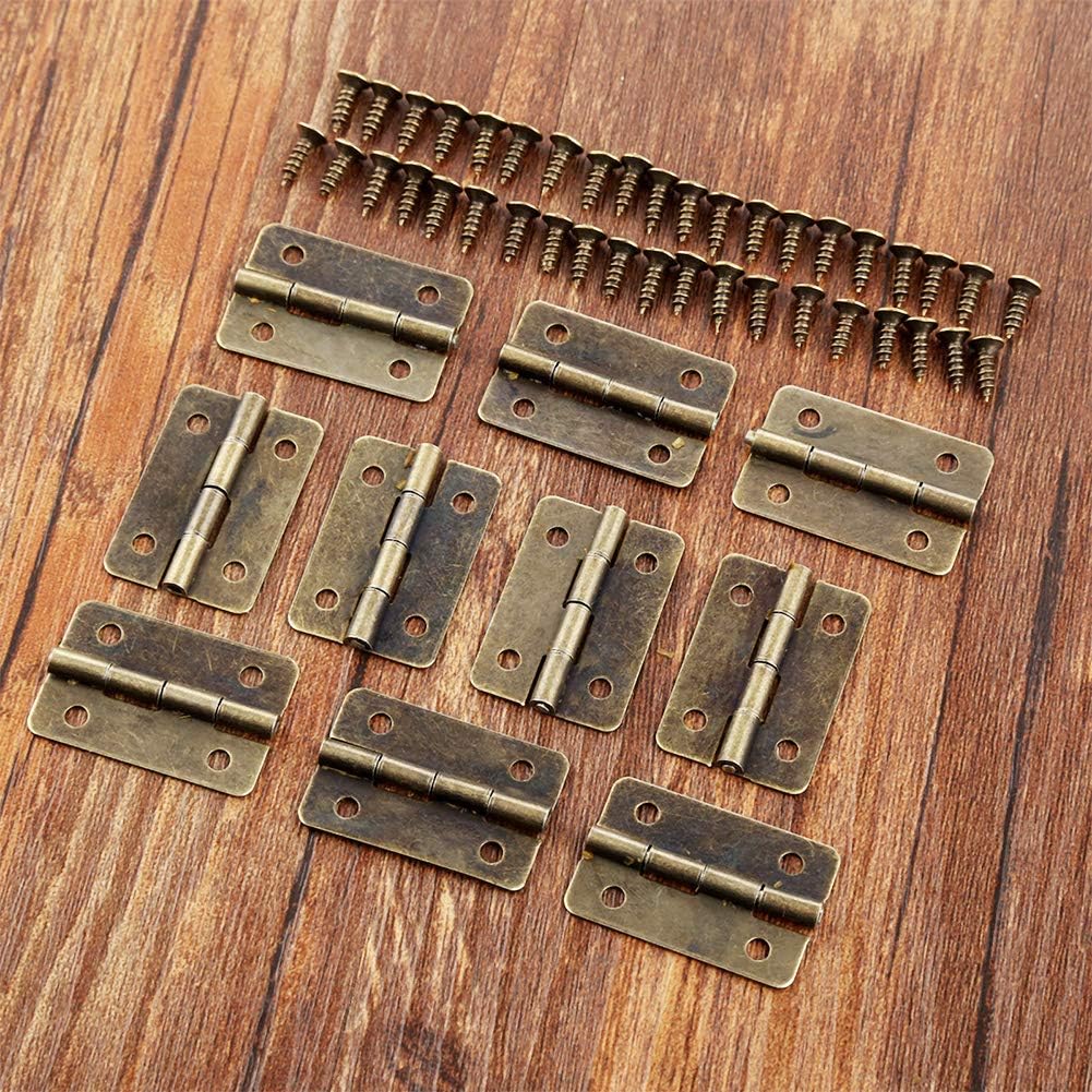 Petite Mini Charnières, 50 packs Cabinet Porte Tiroir Coffre Charnières Connecteurs avec 200 pièces 8 mm remplacement de vis, métal Charnière pour boîte à bijoux en bois bronze — vue 4
