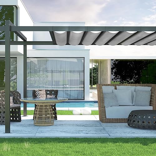 Miniatura 7 de E&K Toldo rectangular impermeable de 12 x 12 pies, con ojales, bloqueo UV, para pérgola, patio trasero, jardín, terraza, al aire libre (gris claro)