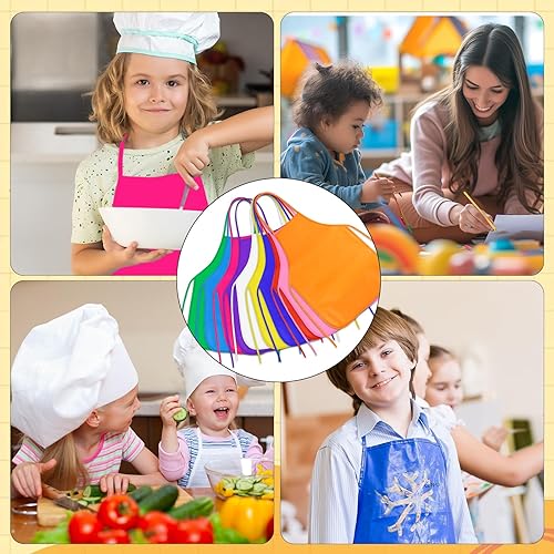 Miniatura 6 de PLULON 12 delantales infantiles para pintura, delantales de tela para niños, para pintura artística, manualidades, hogar, cocina, aula, fiesta y