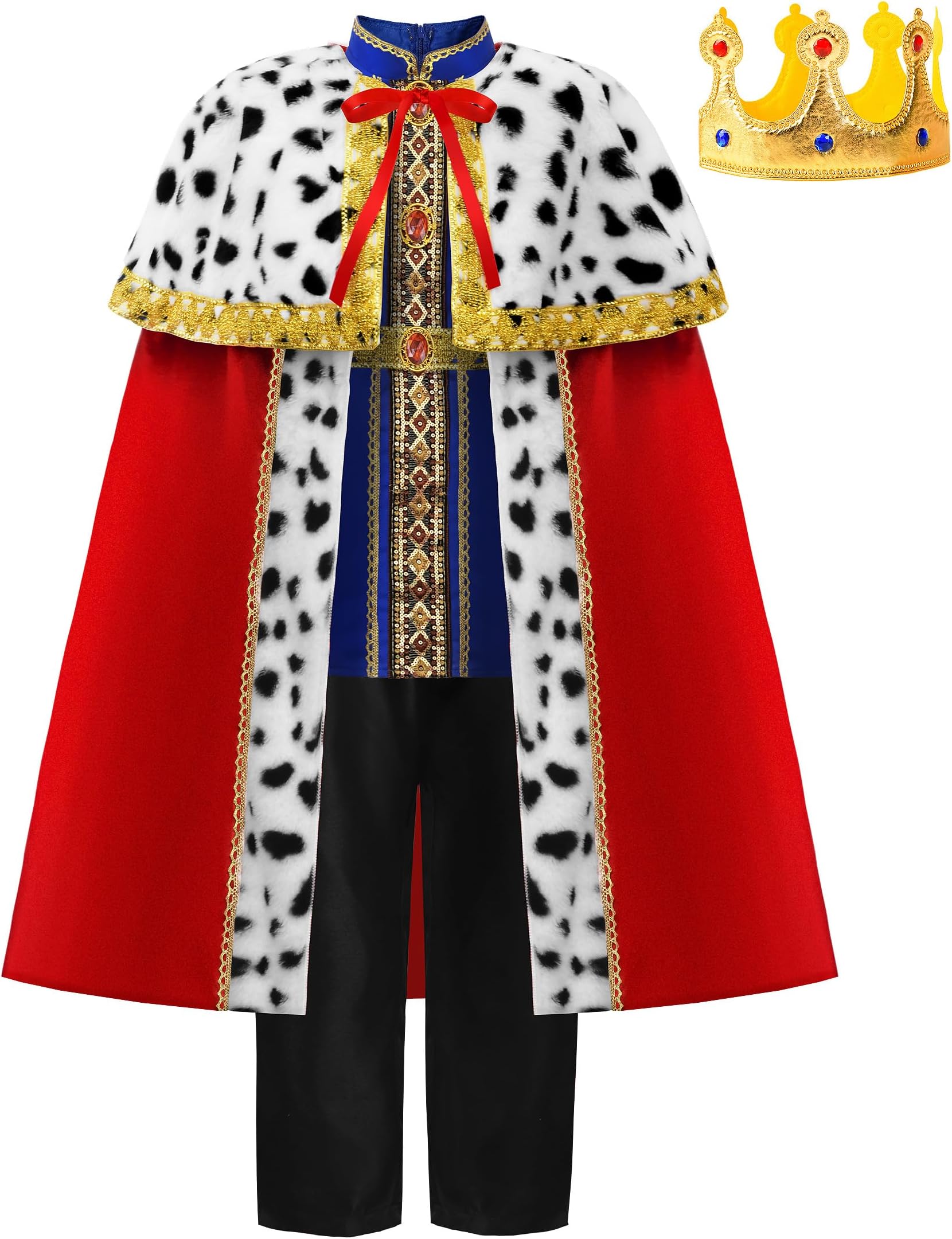 ReliBeautyKing Boy Child Fancy Dress Costume 3-12 Years Medieval Noble Carnival Costume with Crown