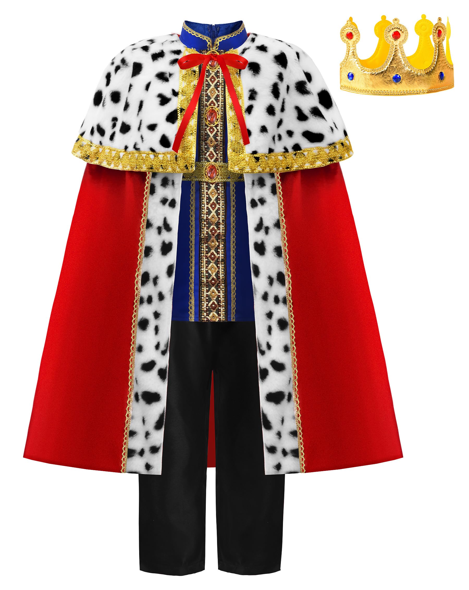 ReliBeautyKing Boy Child Fancy Dress Costume 3-12 Years Medieval Noble Carnival Costume with Crown