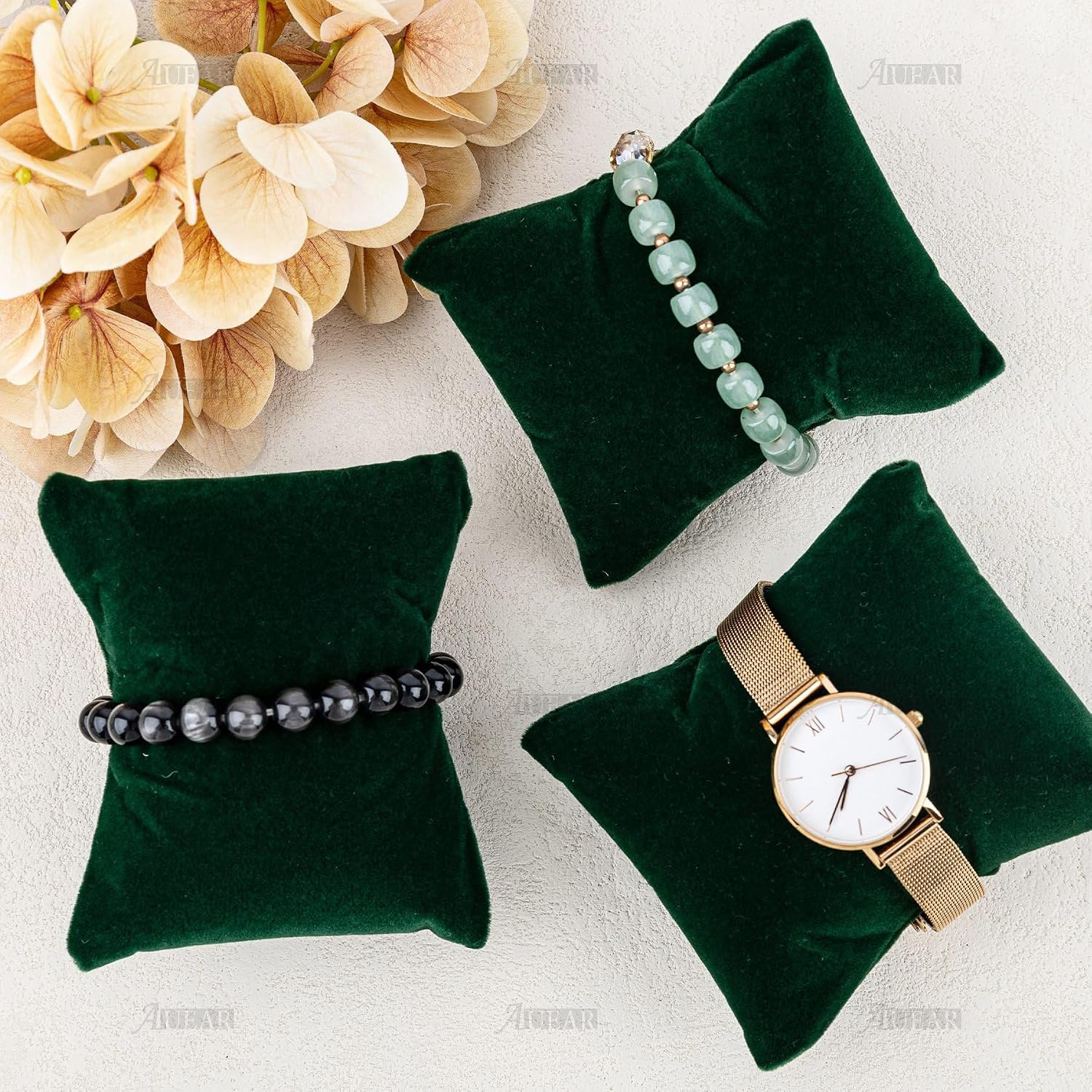AUEAR, 10 Pieces Blackish Green Velvet Watch Pillows Bracelet Bangle Jewelry Display Pillow for Gift Box image 4