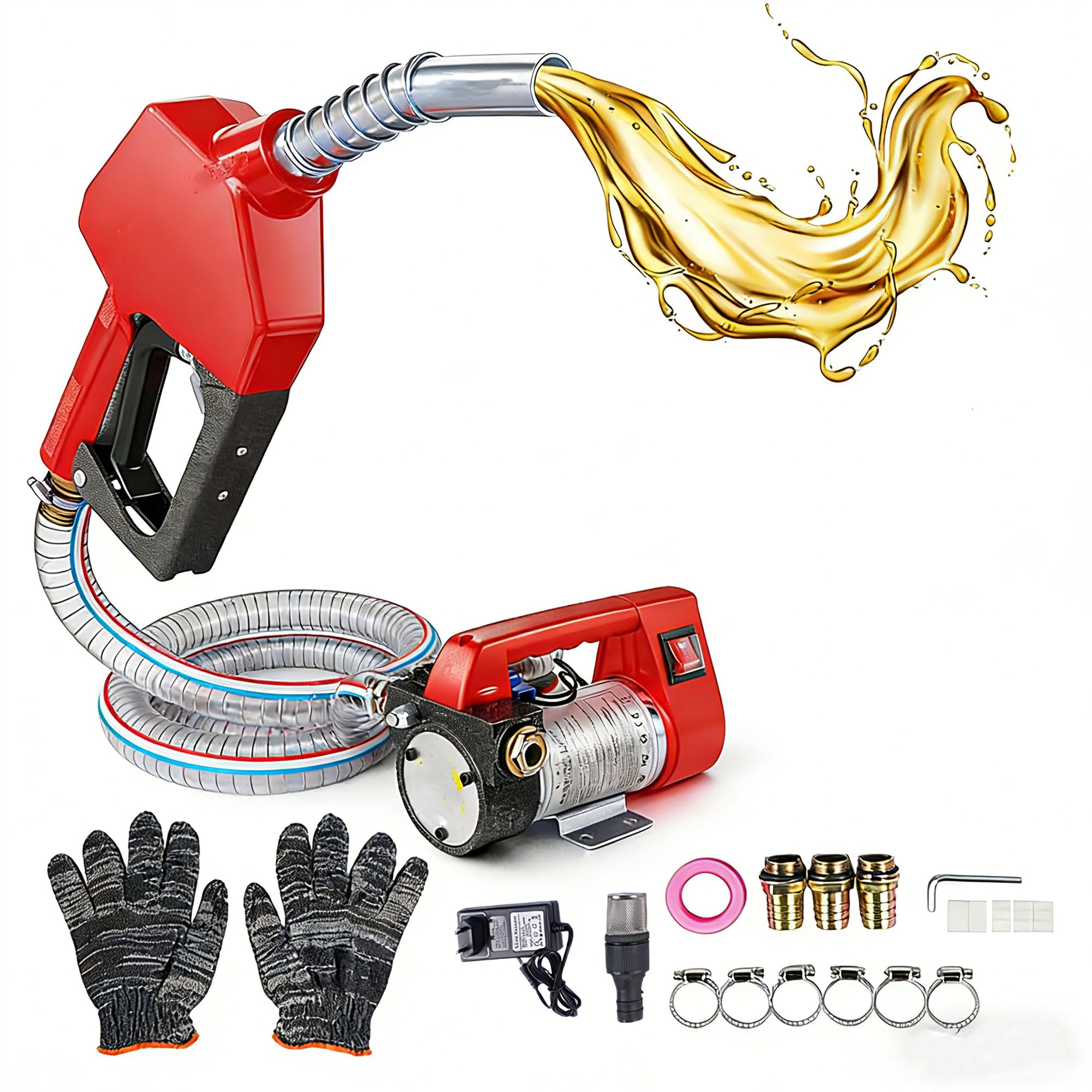 Bomba de Trasvase Diesel a Batería 21V Caudal 45 L/m, Eléctrica Bomba Portátil con Pistola, Filtro y 2 x 2m Mangueras para Diesel, Keroseno, sin batería Hopzty