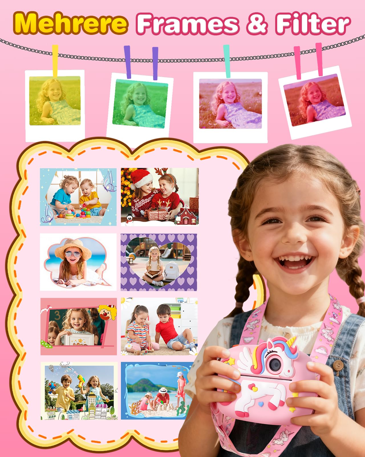 Kinderkamera, 48MP 1080P Sofortbildkamera Kinder Kamera Sofortdruck mit 32GB Karte & 4 Rollen Fotos Drucken Druckpapier, Fotoapparat Fotokamera Spielzeug Geschenke für Jungen & Mädchen von 3-12 Jahre
