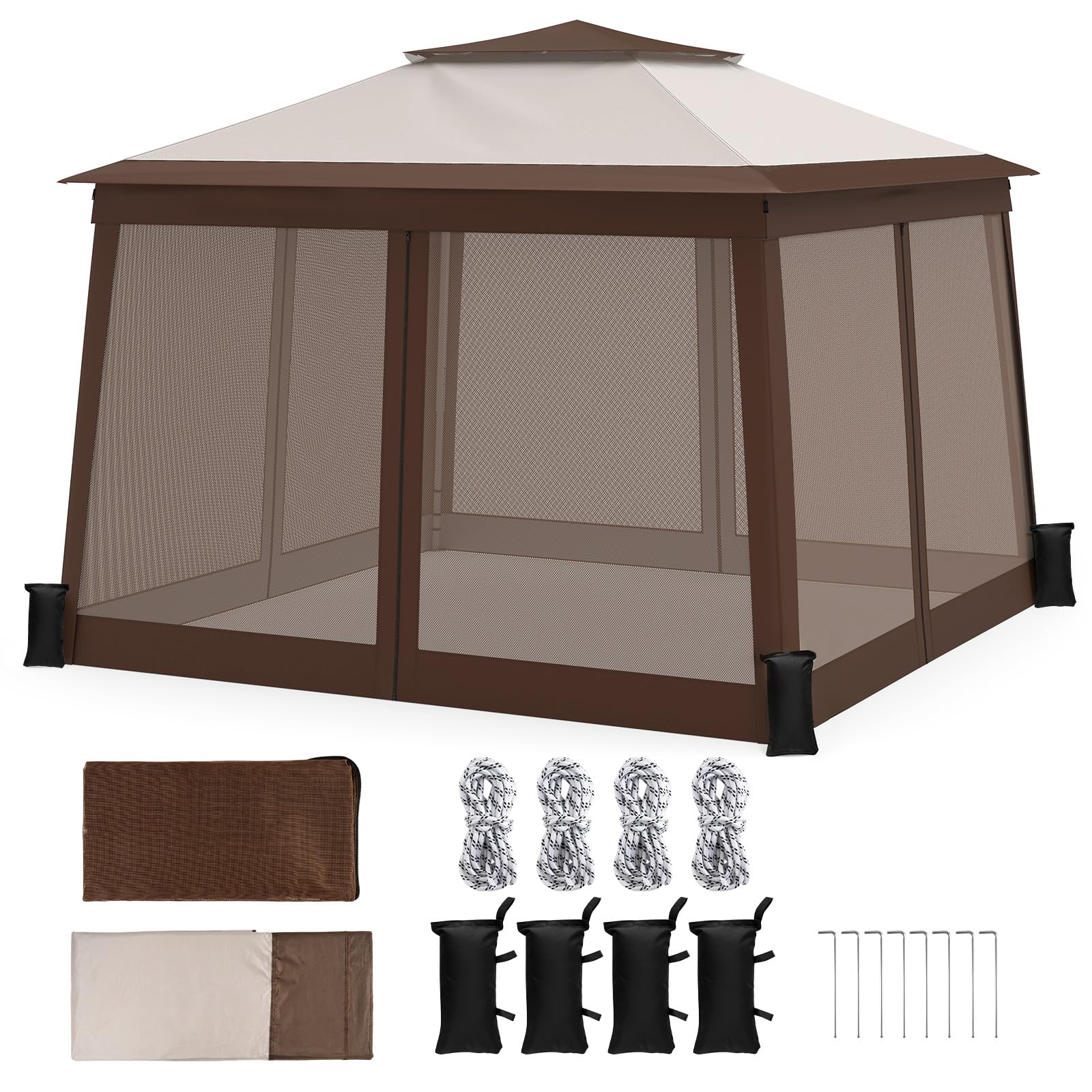 GOPLUS Pawilon składany z podwójnym dachem, 3 x 3 m, khaki