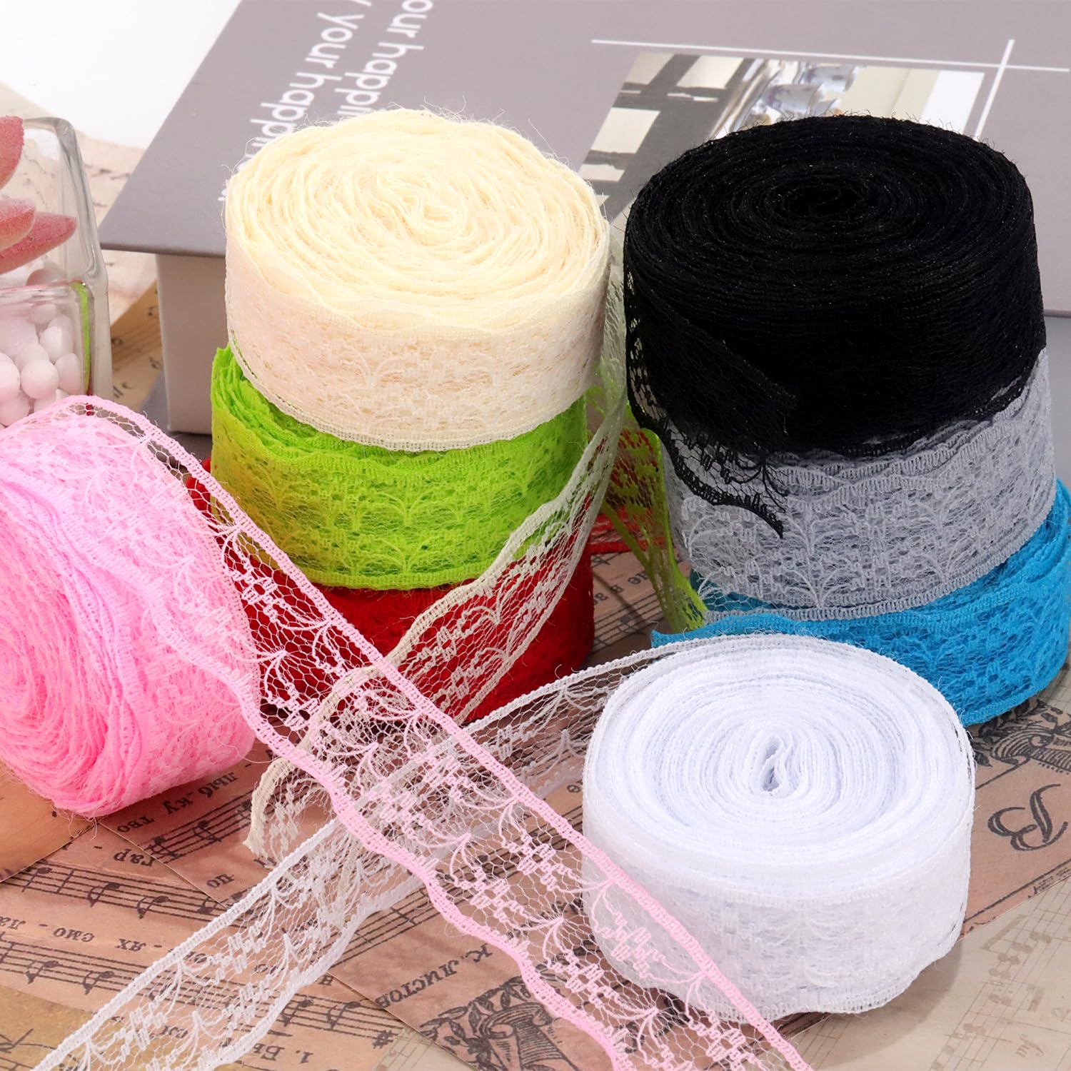 8 Rotoli Di Nastro In Pizzo Vintage – Merletto Colorato 10 Metri Per Decorazioni Fai Da Te, Cucito E Regali - 3