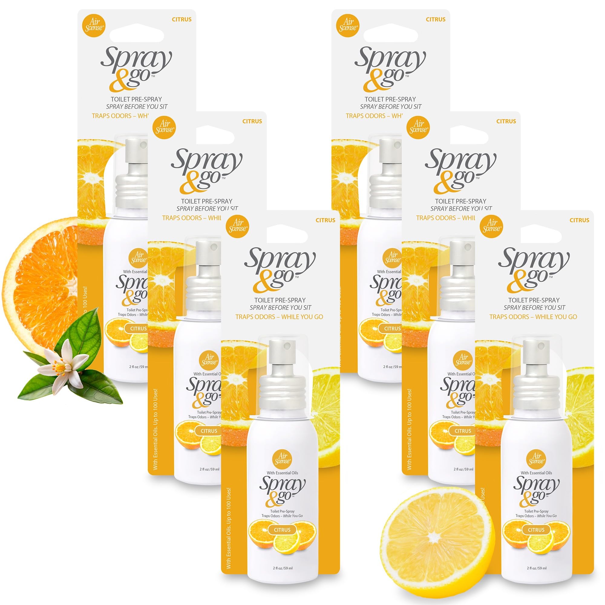 Citra Solv Air Scense Spray & Go Toilet Spray - Citrus, 2-Ounce Bottles (6 Pack).