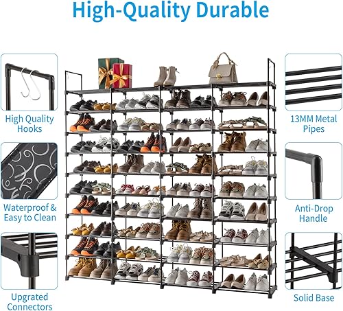 Miniatura 4 de Zapatero alto de 10 niveles  Organizador de zapatos independiente  Organizadores grandes de metal para armarios y estantes de almacenamiento