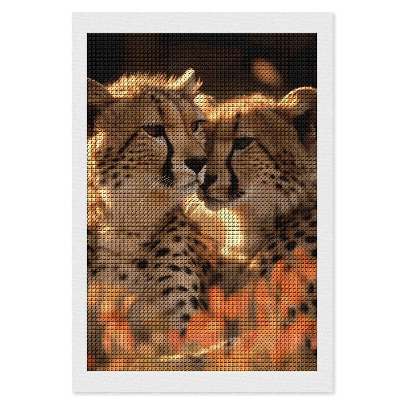 Cheetah Love Diamond Art Kits for Adults, DIY 5D Diamonds Painting Kits for Beginner, Round Full Drill Diamond Dots Painting, 8"x12" Diamonds Pictures Gem Art and Crafts Wall Decor