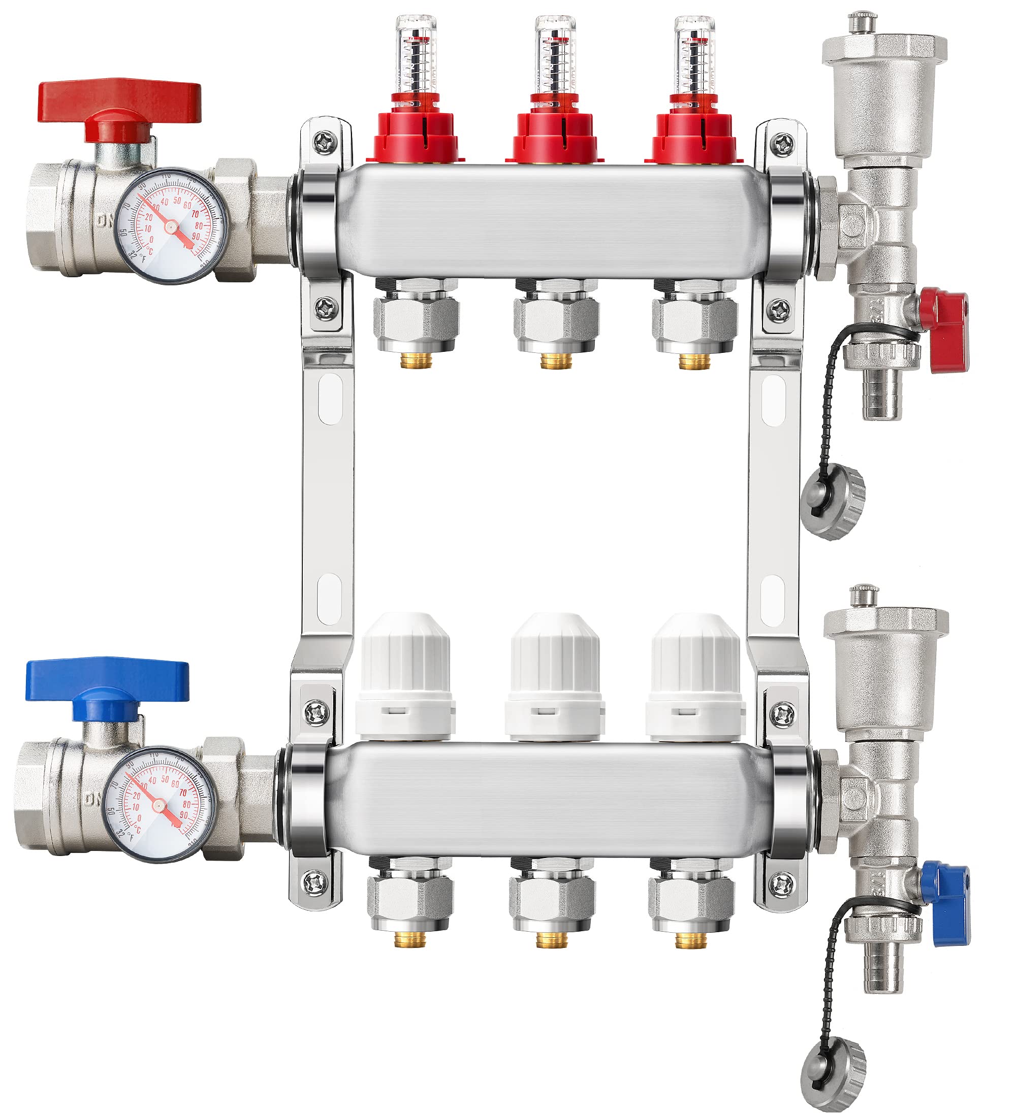 Photo 1 of 3 Loop Radiant Heat PEX Manifold Set Compatible with 1/2" PEX Tubing,ABST Floor Heating Manifold for PEX Hydronic Radiant Floor Heating (1/2" connectors Included) 3-Loop
