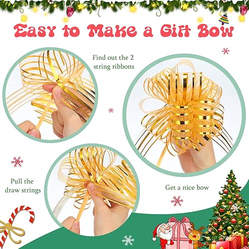 Miniatura 4 de 12 lazos grandes de organza con cinta para regalos del día de San Valentín, Pascua, boda, regalos (dorado, 6 pulgadas)