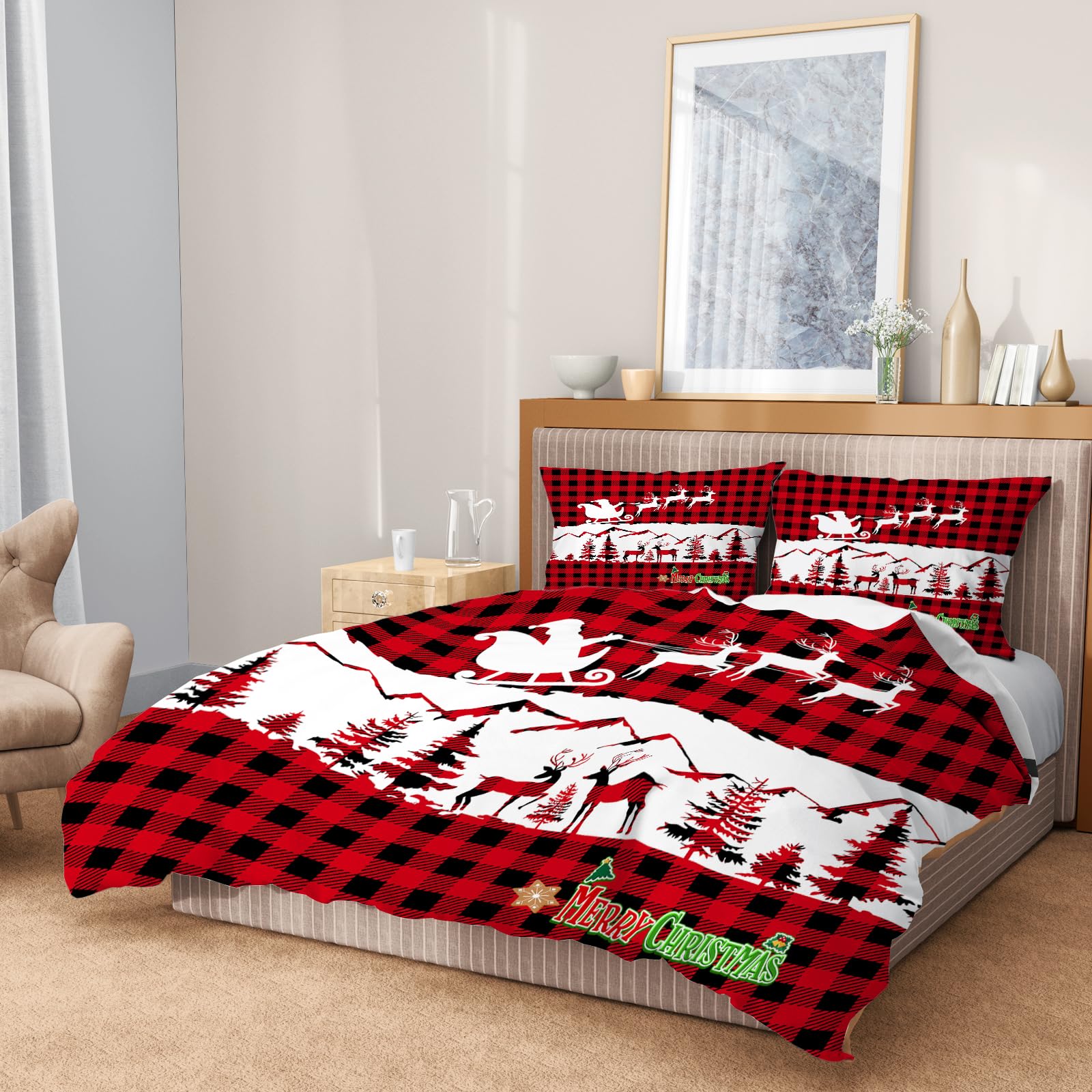 AVJWWD - Set di biancheria da letto natalizia, copripiumino natalizio, con Babbo Natale, renna natalizia e fiocchi di neve, in morbida microfibra con chiusura lampo (Natale 02, 200 x 200 cm)