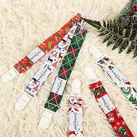 babygoal Christmas Pacifier Clips, 6 Pack Binky Paci Holder and Leash Fits for Most Pacifiers,Binkies and Xmas Gift 6PB11