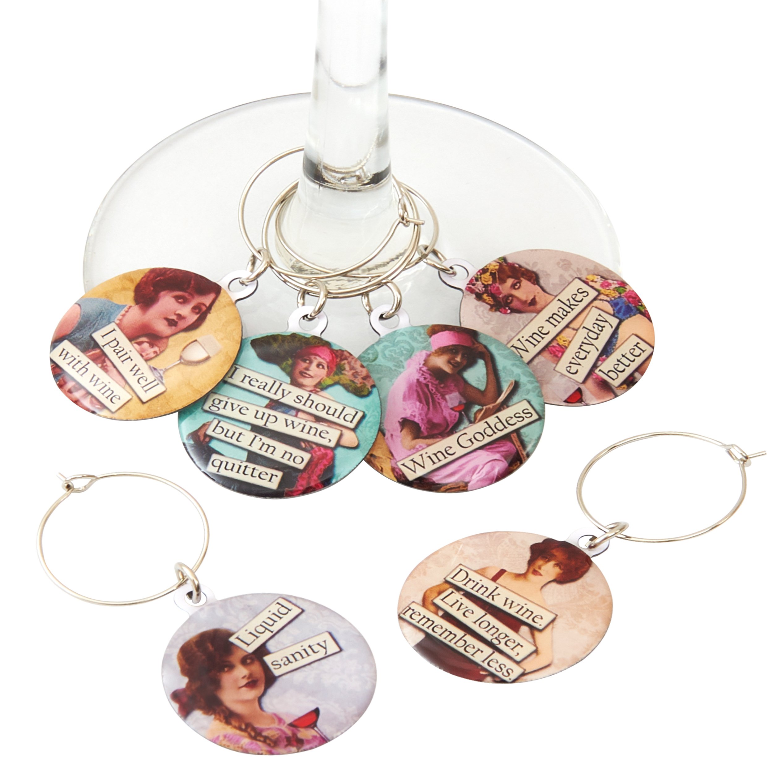 Savvy Designs Funny Vintage Women Wine Glass Charms - Set of 6 Wine Tags. Always Know which Glass is Yours with These Wine Markers!