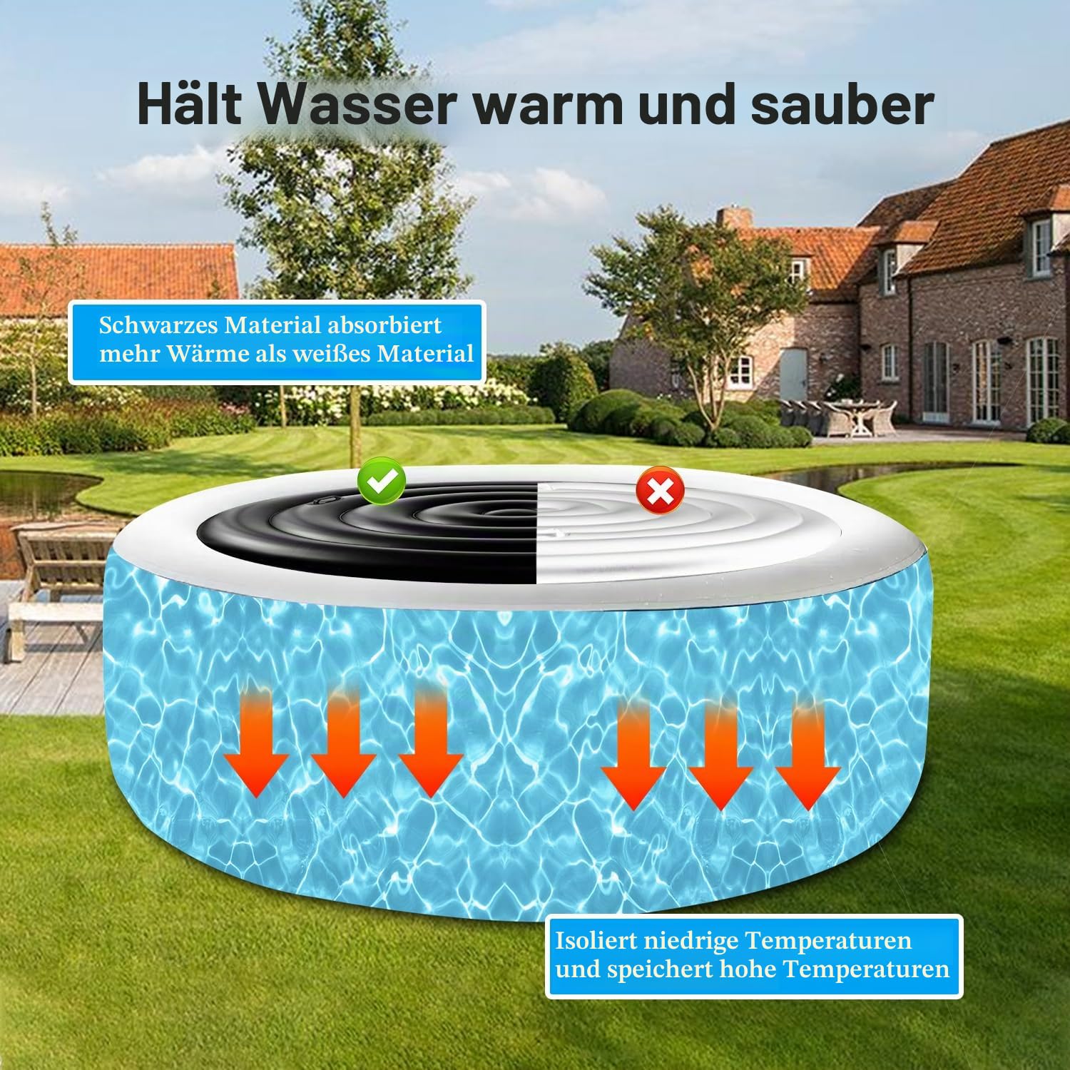 140cm Aufblasbare Whirlpool Abdeckung Runde Whirl Poolabdeckung mit Griffen Aufblasbare Badewannenabdeckung Regenfest Und ReißFest Whirlpoolzubehör Energiesparende Spa Abdeckung