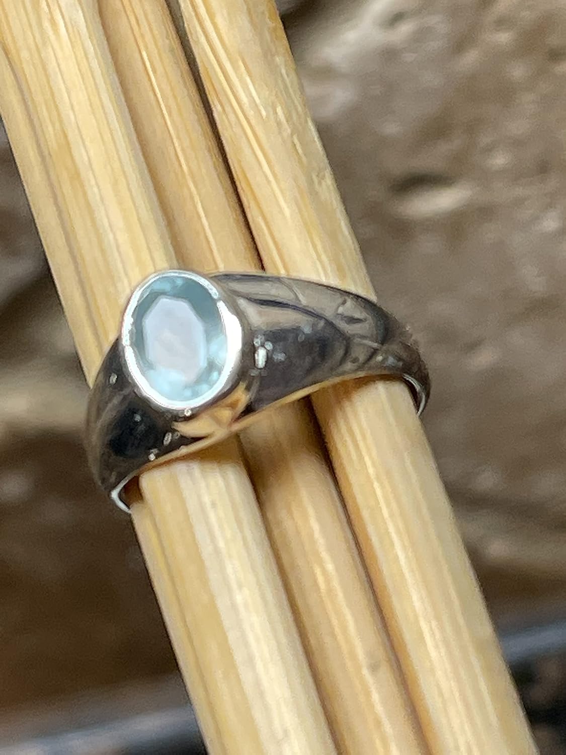 Natural Aquamarine 925 Solid Sterling Silver Ring Size 6.75 - Image 7