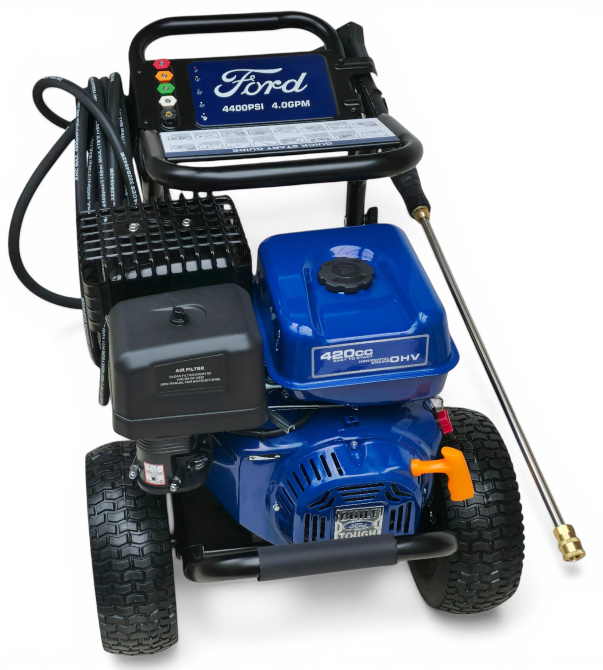 Ford Nettoyeur haute pression à essence 303 bar 13 CV 420 cc 15,1 l/min – Nettoyeur industriel professionnel avec pompe Triplex Annovi Reverberi, tuyau de 15 m et 5 buses