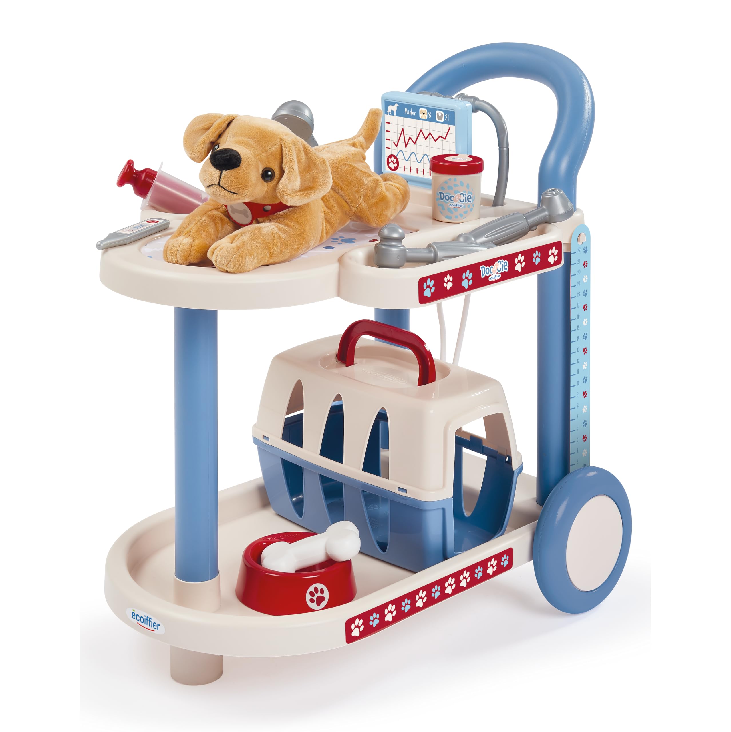 Ecoiffier - Carrello del Veterinario con Accessori, Kit Veterinario Giocattolo per Bambini, Postazione Mobile con Strumenti Medici per Animali, Gioco di Ruolo Educativo dai 18 Mesi, 7900001901