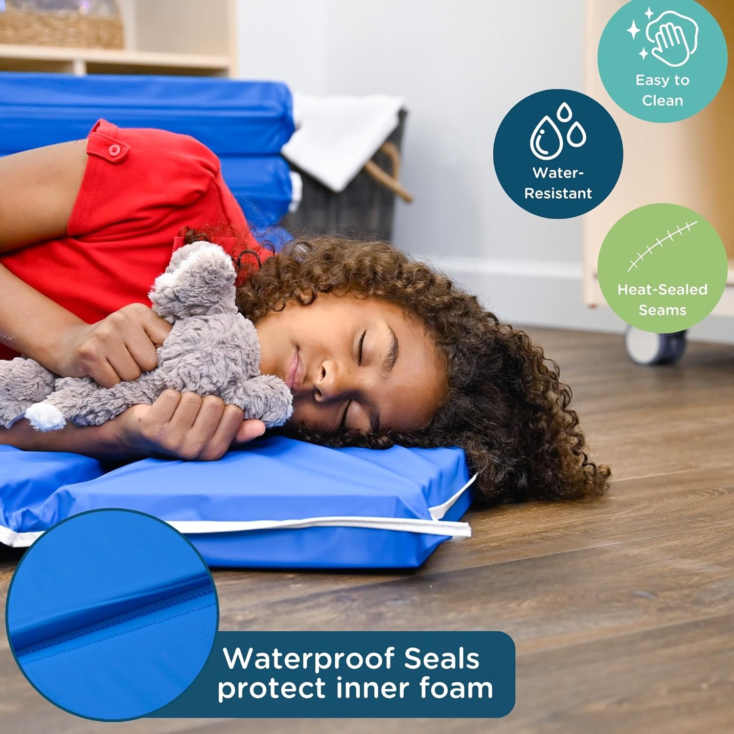 Children's Factory Tough Duty Toddler Nap Mats, 2 inch Thick Toddler Sleeping Mats for Preschools and Daycares, Comfortable and Soft 4 Section Folding Nap Pad